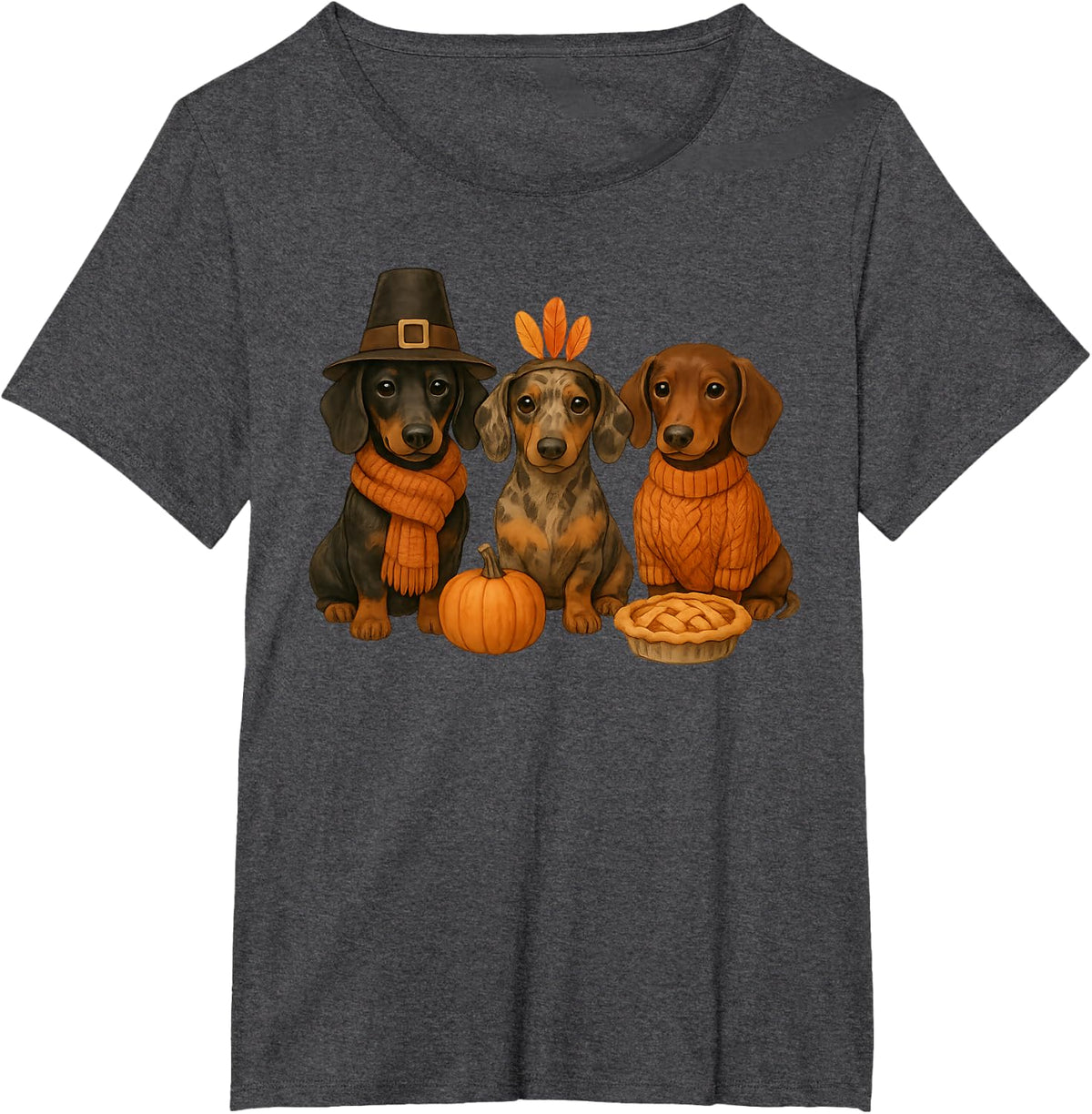 Dachshund Thanksgiving Wiener Dog Pumpkin Weenie Applepie T-Shirt - Dark Heather Grey