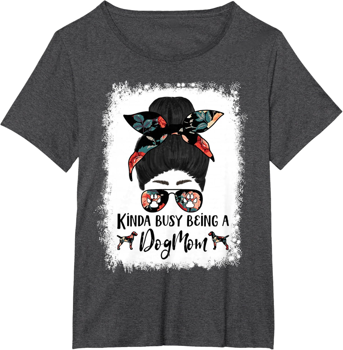 Kinda Busy Being A Dog Mom Vizsla Funny Messy Bun T-Shirt - Dark Heather Grey