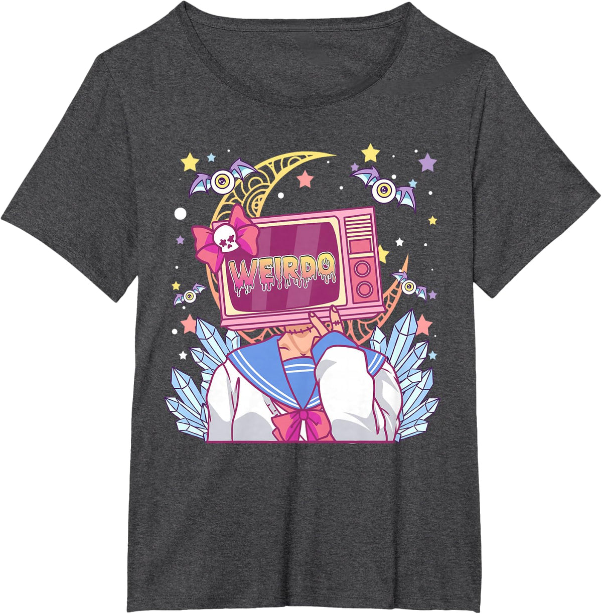 Object Head Cosplay Weirdcore Aesthetic Pastel Goth Bat TV T-Shirt - Dark Heather Grey