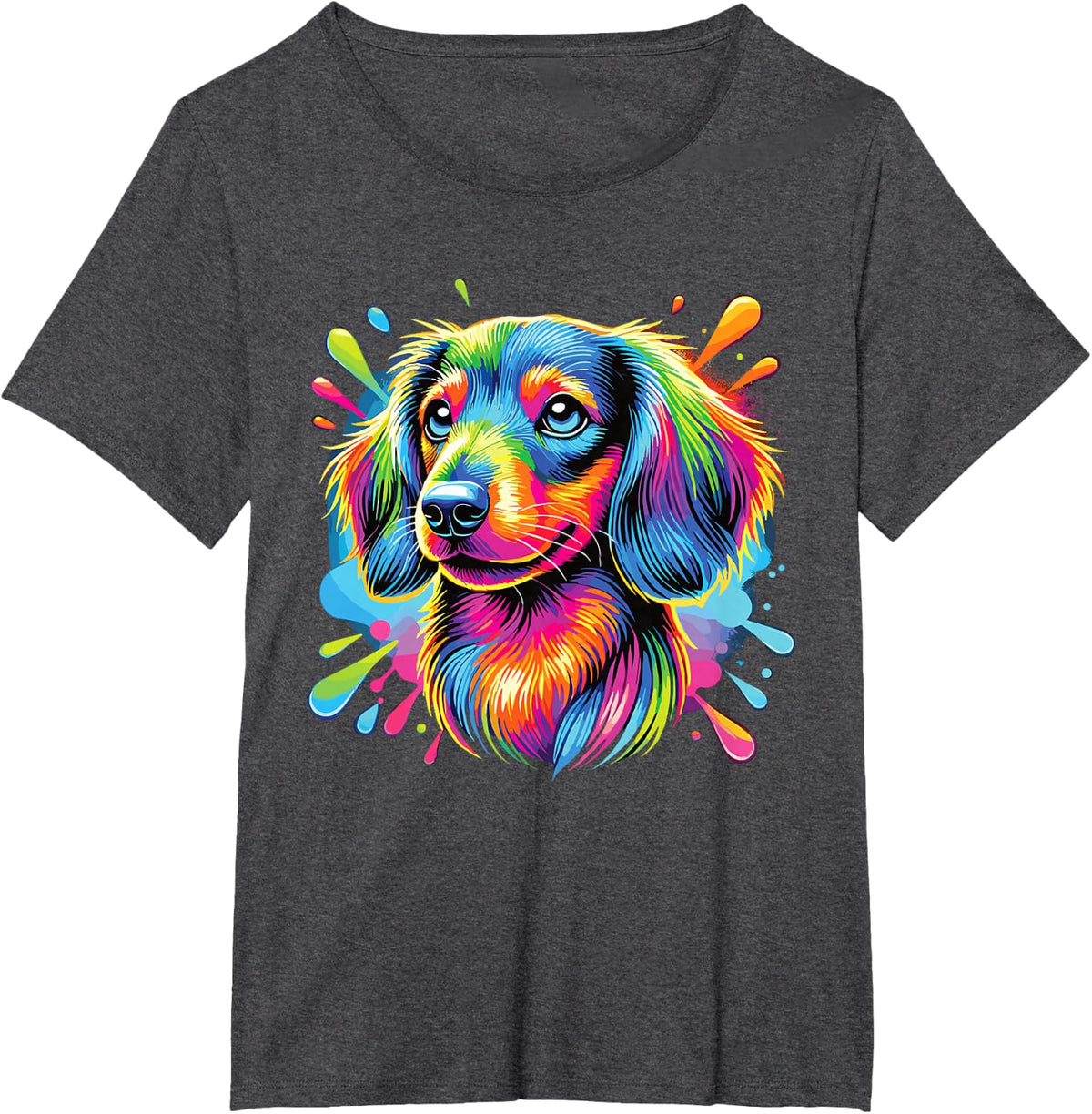 Colorful Dachshund T-Shirt - Dark Heather Grey
