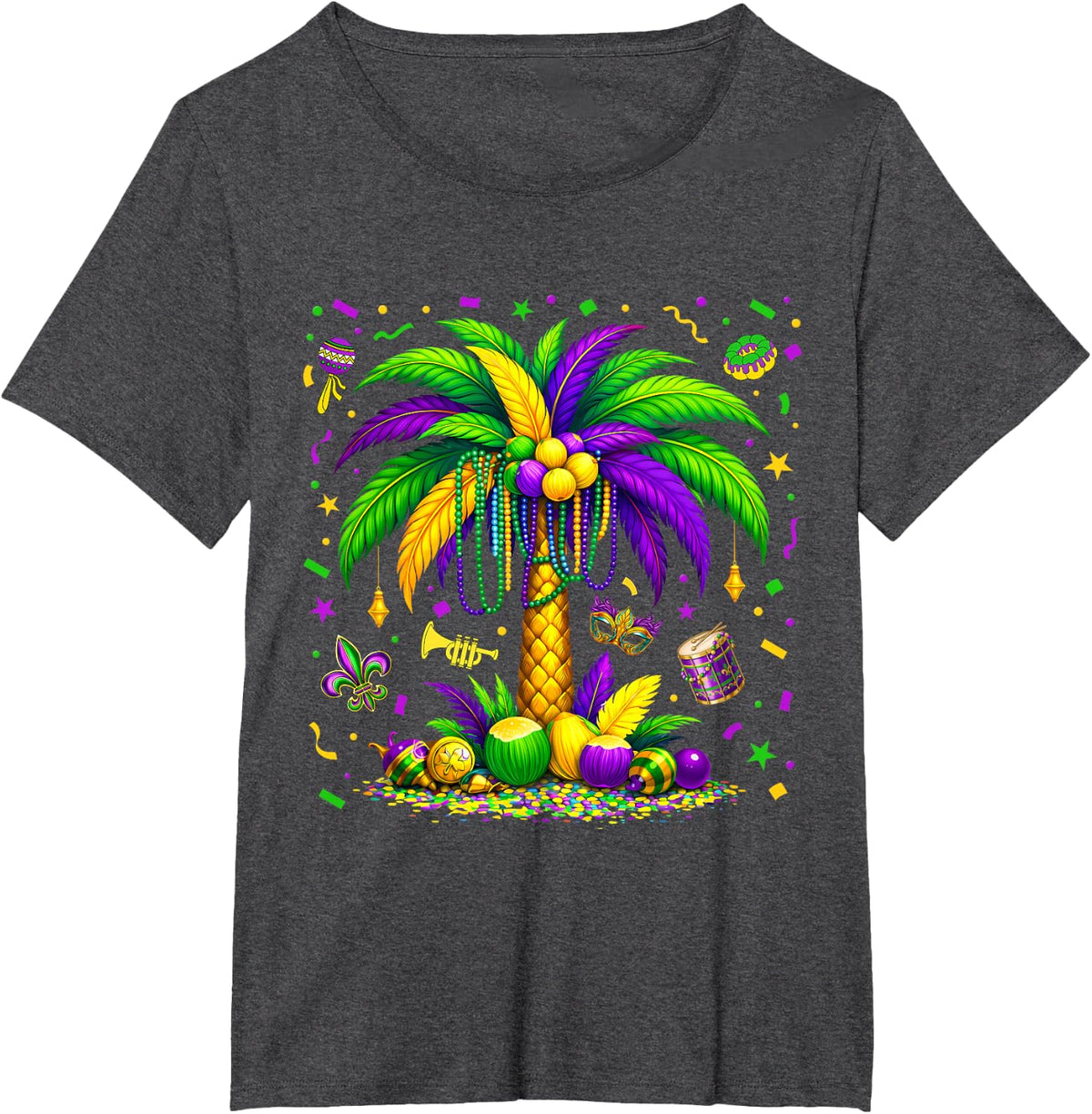 Palm Tree Hawaiian Tropical Party Mardi Gras Men Women Kids T-Shirt - Dark Heather Grey