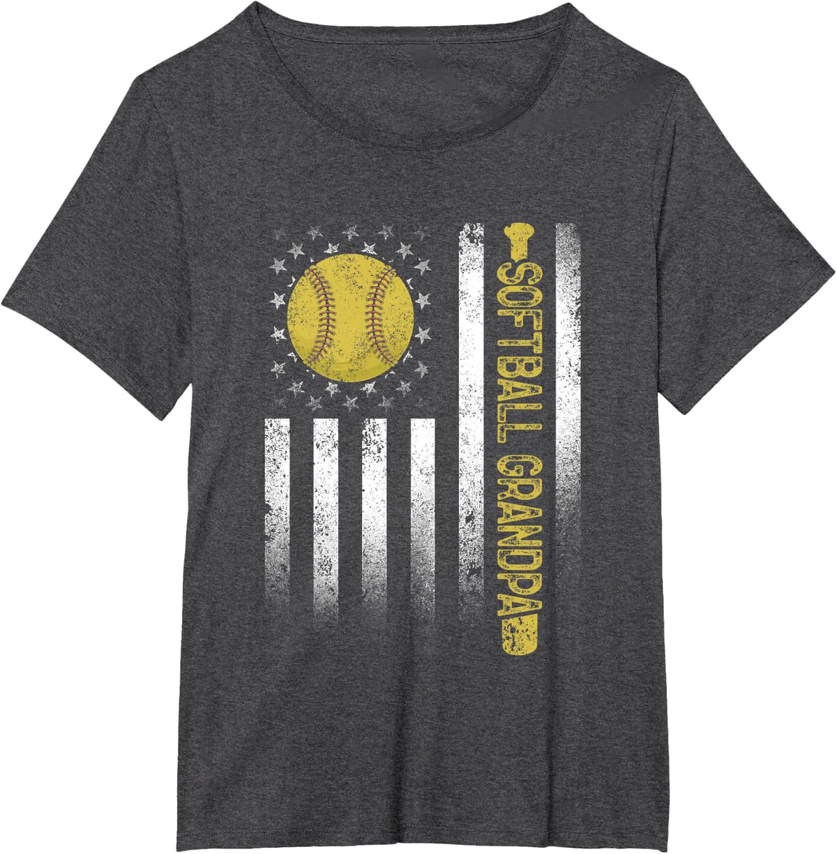 Distressed USA American Flag Softball Grandpa Father's Day T-Shirt for Women Kids Men - Dark Heather Grey