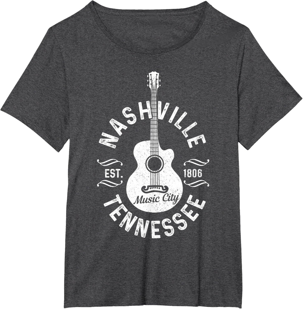 Nashville Tennessee Guitar Country Music City Souvenir T-Shirt - Dark Heather Grey