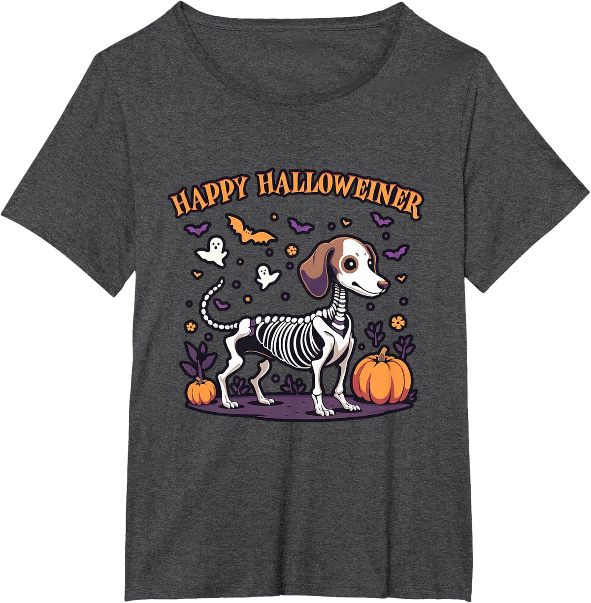 Happy Dachshund Halloween, Happy Halloweiner Dogs Lover T-Shirt - Dark Heather Grey