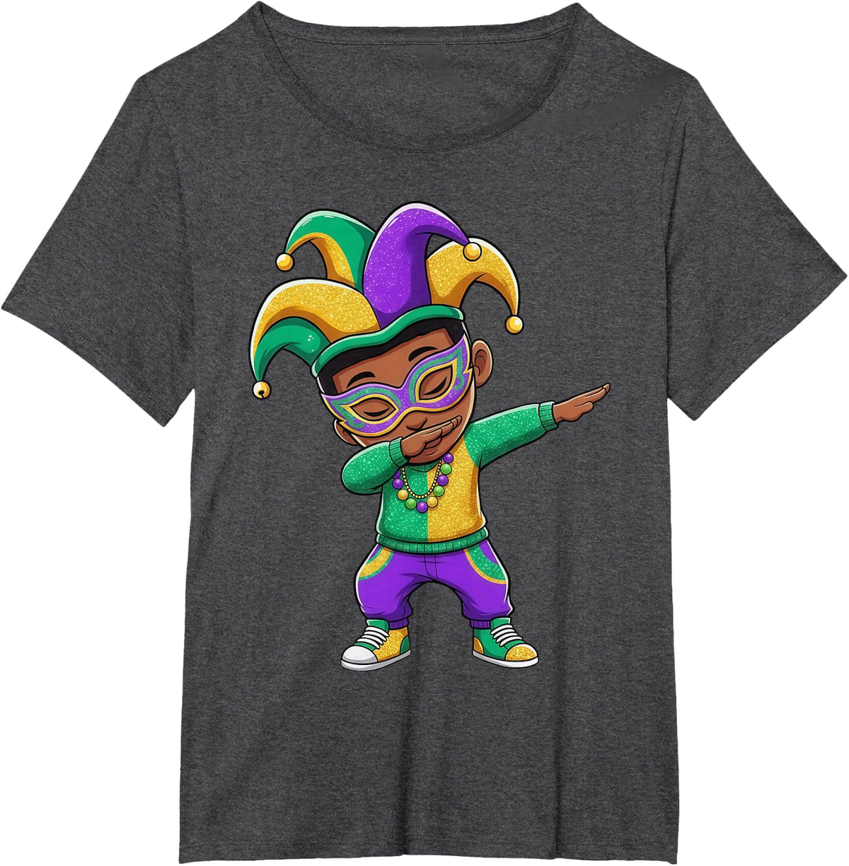 Dabbing Boy Mardi Gras Carnival Mardi Gras 2026 T-Shirt - Dark Heather Grey