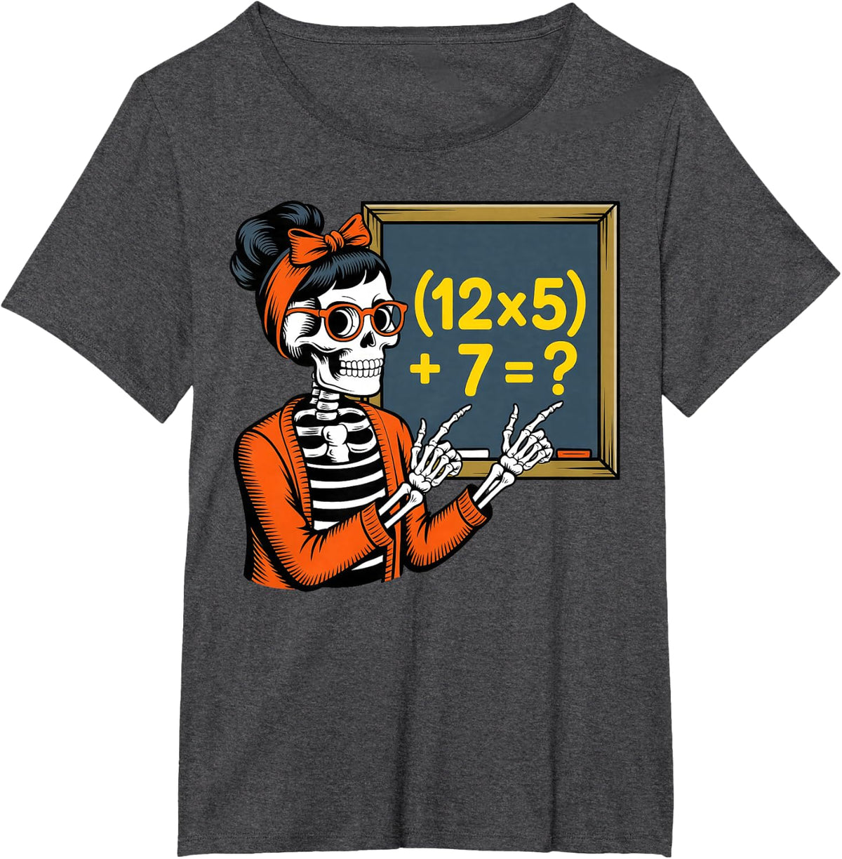67 Teacher Halloween Skeleton Six Seven Meme Brainrot Math T-Shirt - Dark Heather Grey