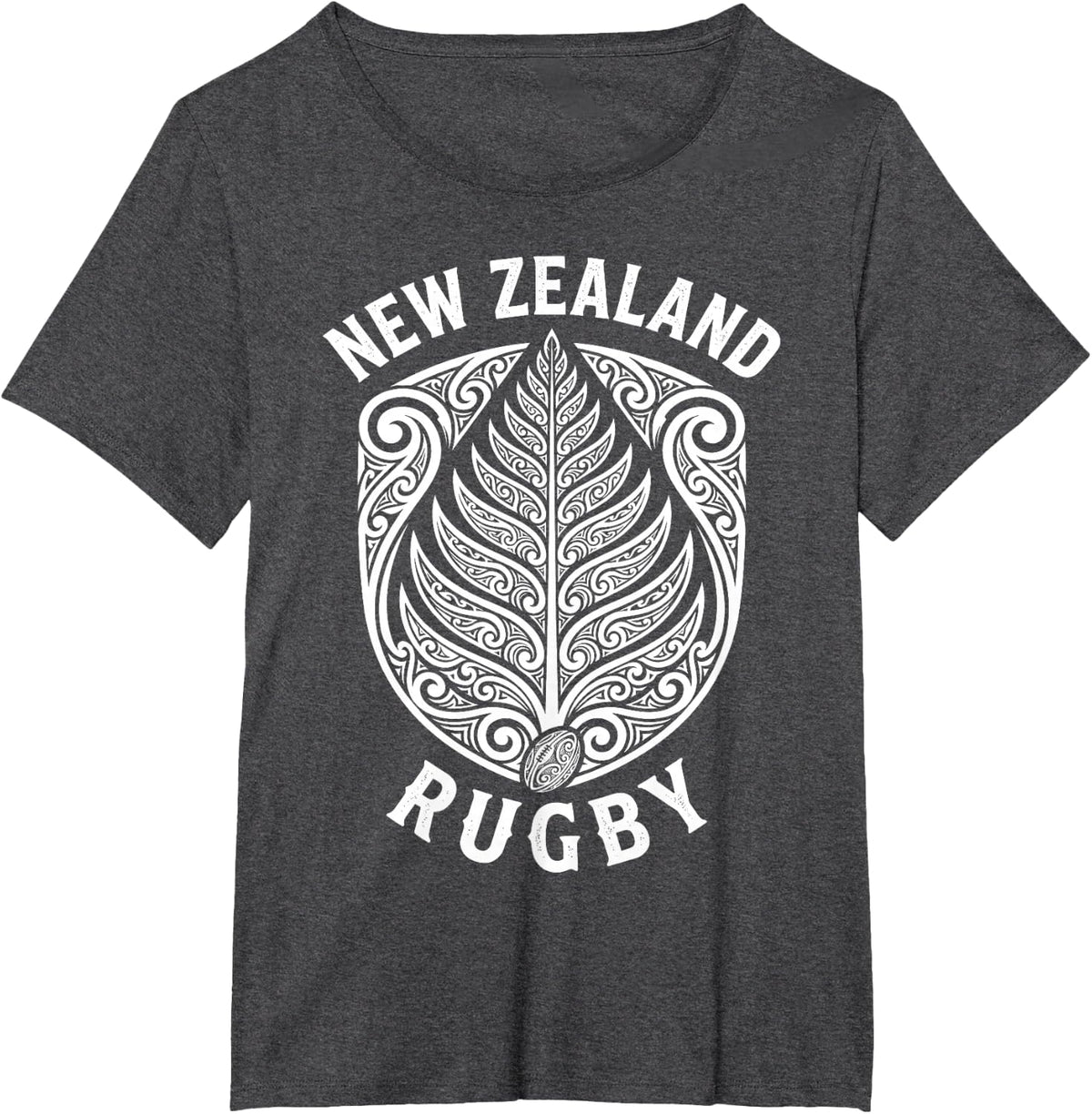New Zealand Rugby Silver Fern with Traditional Maori Pattern T-Shirt - Dark Heather Grey
