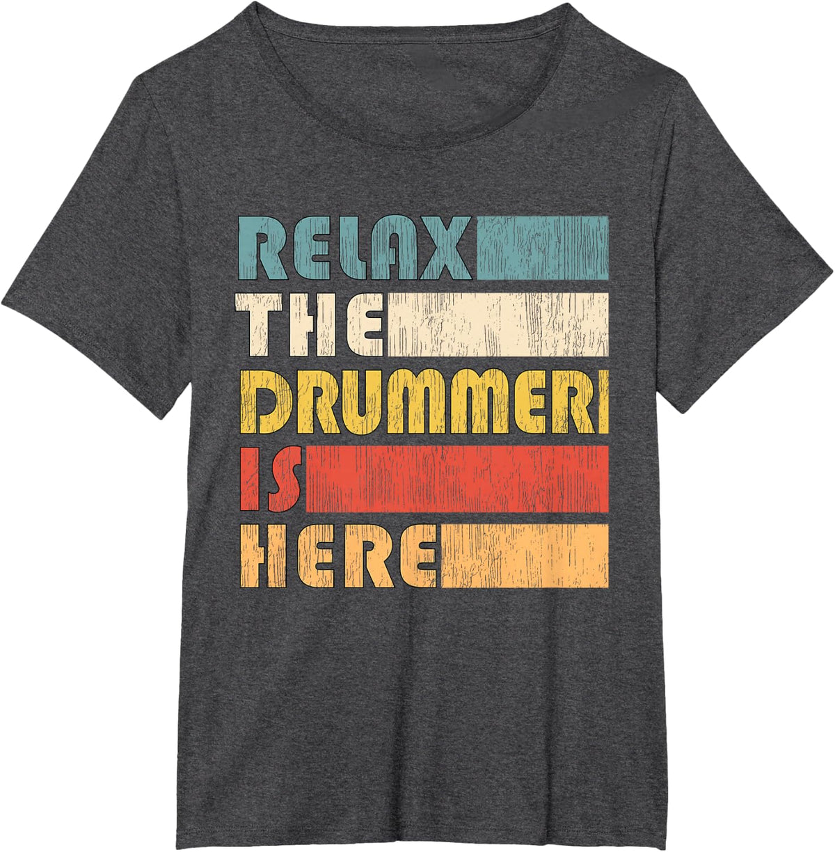 Vintage Drumset Instrument Gifts Relax The Drummer Is Here for Drumset Musician Unisex Adult Black Short Sleeve T-Shirt