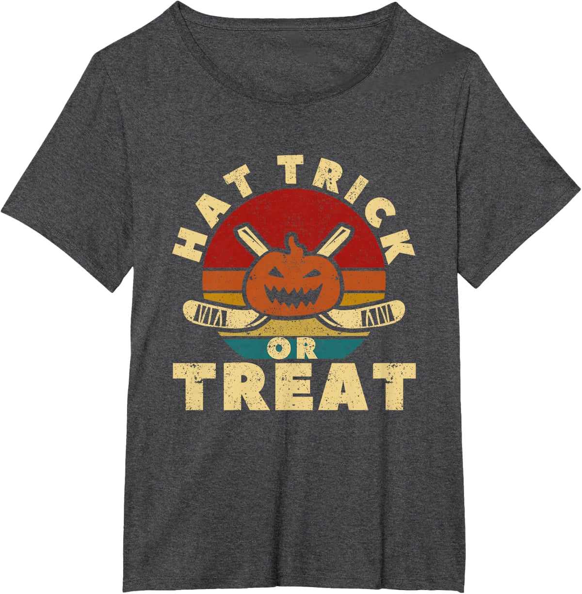 Ice Hockey Player Coach Halloween Pumpkin Hat Trick Or Treat T-Shirt - Dark Heather Grey