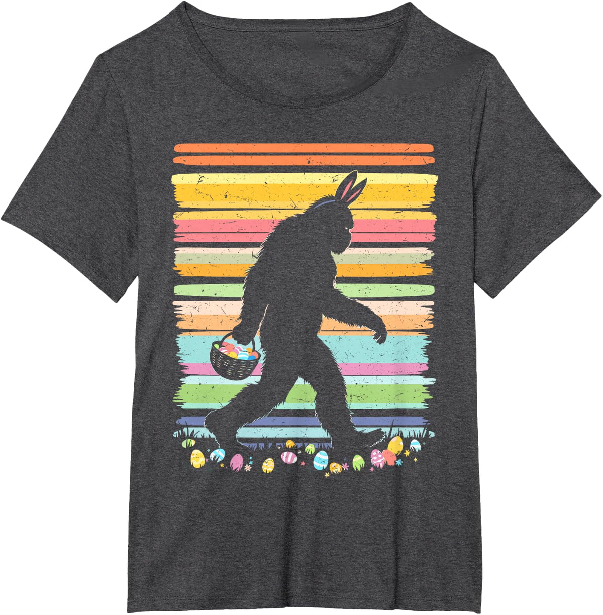 Retro Easter Outfit Pajamas Boys Bigfoot Sasquatch Easter T-Shirt - Dark Heather Grey