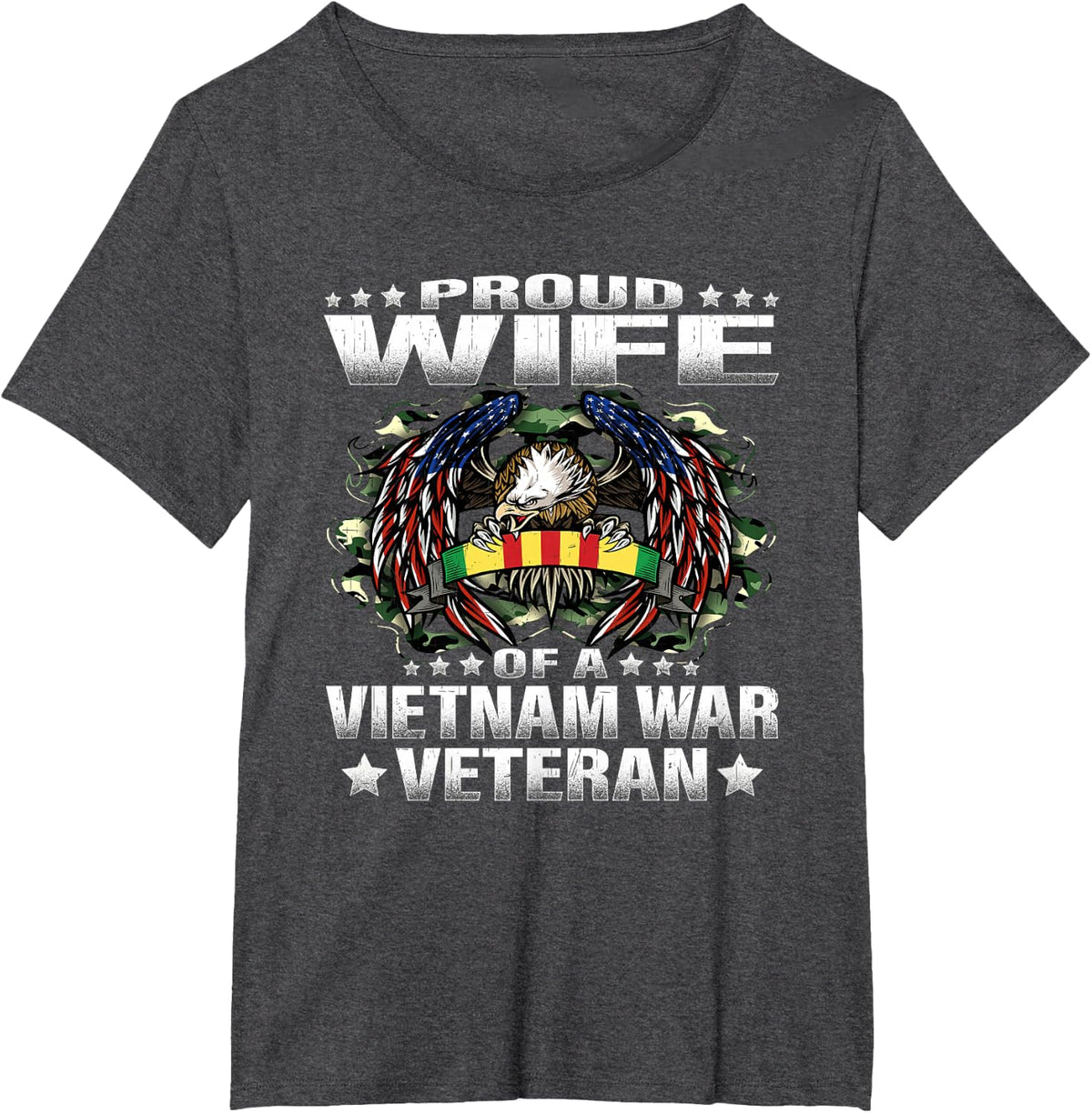Proud Wife Of A Vietnam War Veteran Military Vet's Spouse T-Shirt - Dark Heather Grey