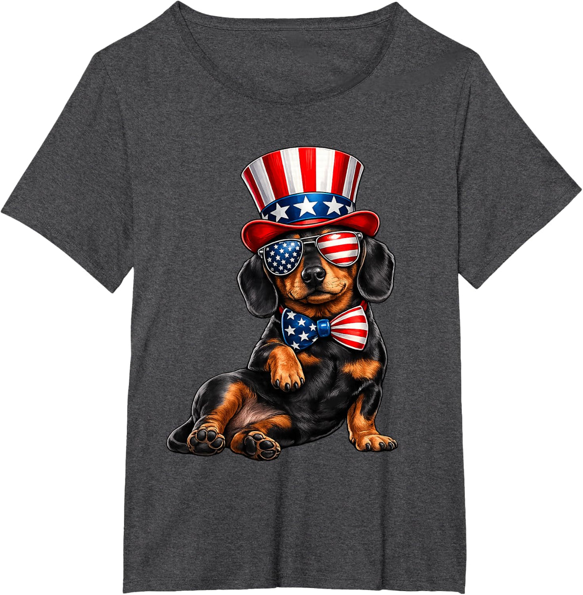 Patriotic Dachshund American Flag USA 4th of July Dachshund T-Shirt - Dark Heather Grey