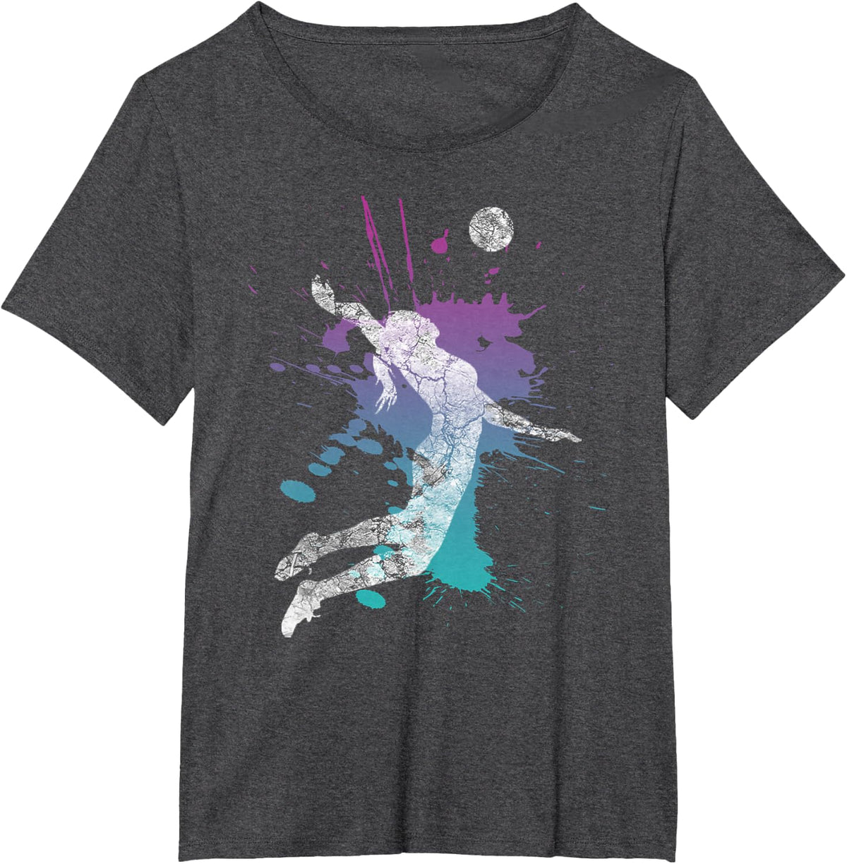 Girls Volleyball Poison Pink & Blue Server Teen Distressed T-Shirt - Dark Heather Grey
