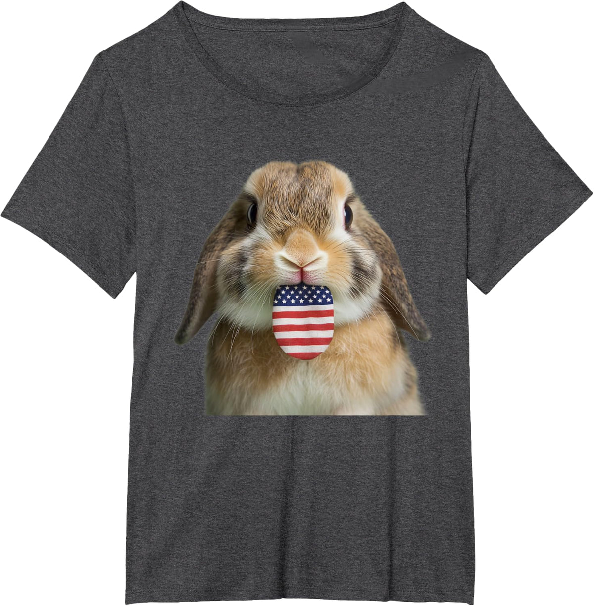 USA Tongue Patriotic American Flag Funny Rabbit T-Shirt - Dark Heather Grey