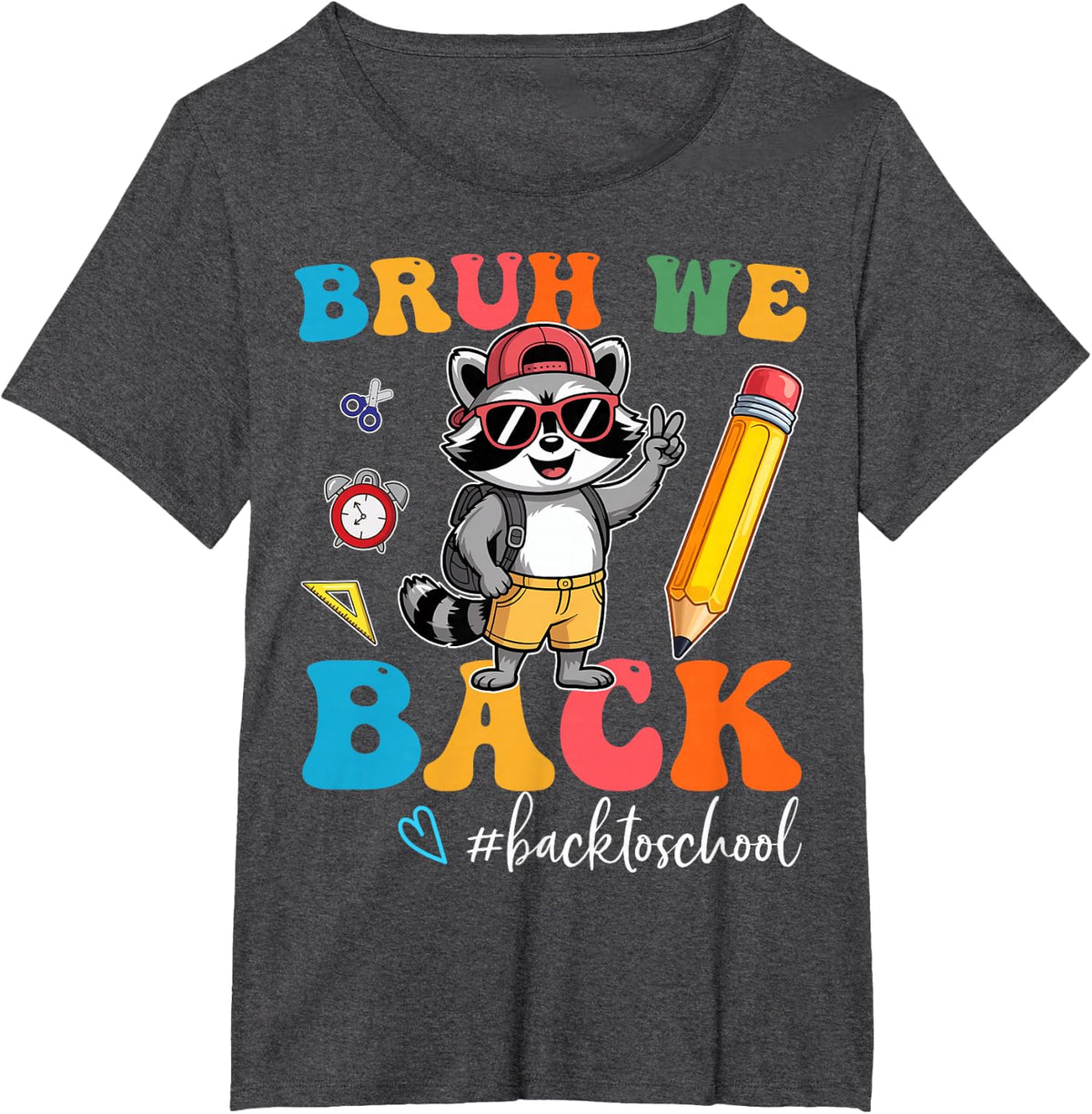 Bruh We Back Funny Raccoon Back to School T-Shirt - Dark Heather Grey