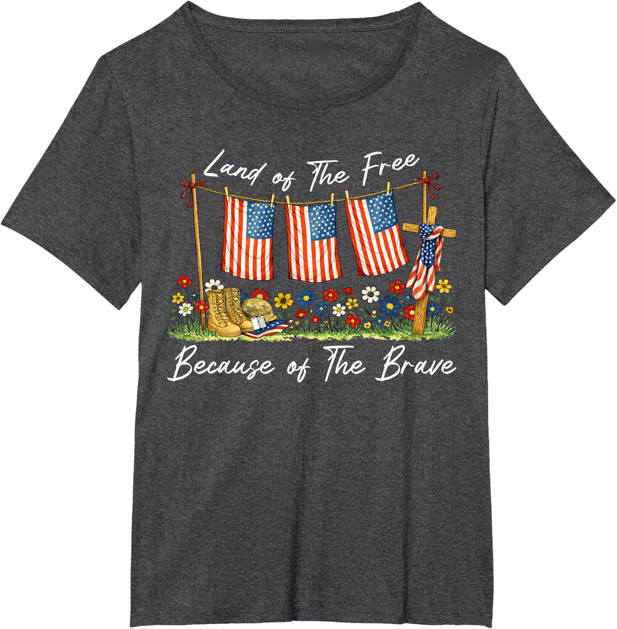 Land of The Free Because of The Brave Memorial Day Veteran T-Shirt - Dark Heather Grey