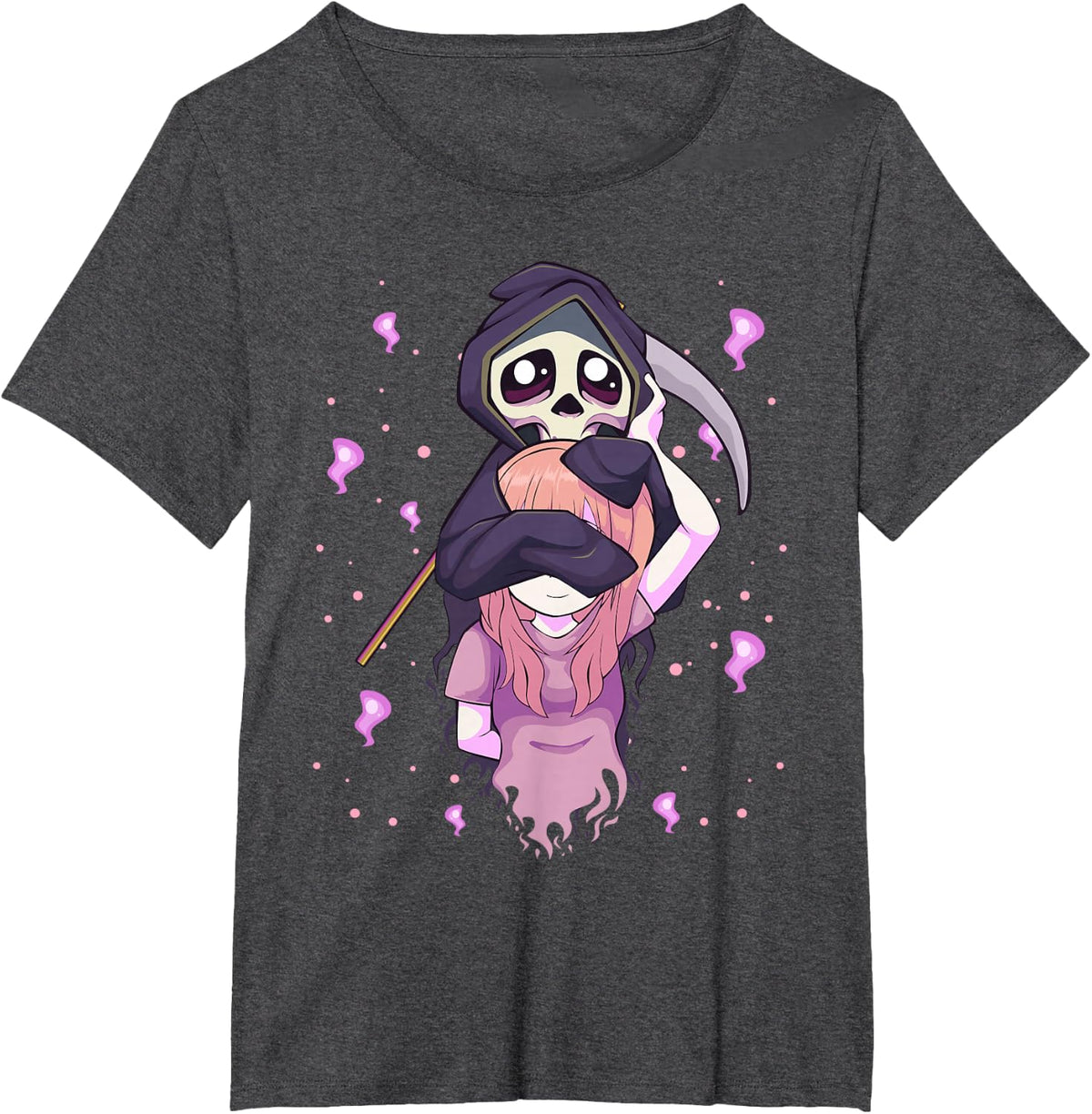 Pastel Goth Kawaii Anime Girl and Cute Reaper Teens T-Shirt - Dark Heather Grey