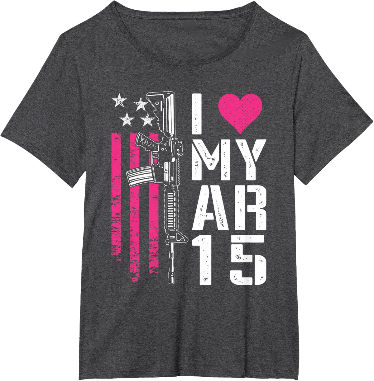 I Love My AR15 - Womens Pink AR-15 Rifle Owner USA Flag T-Shirt - Dark Heather Grey