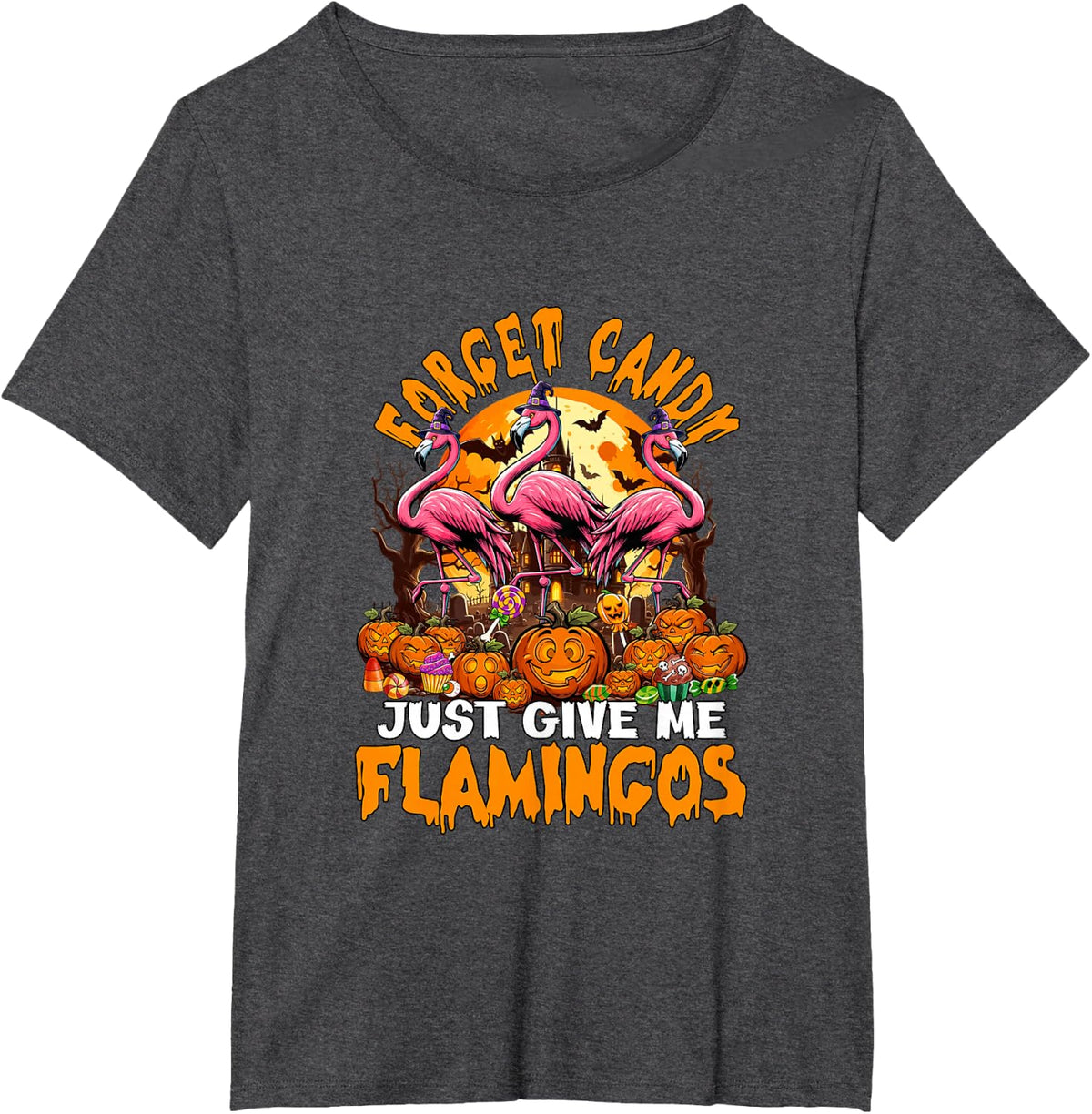 Forget Candy Give Me Flamingos Halloween Cosplay Witch T-Shirt - Dark Heather Grey
