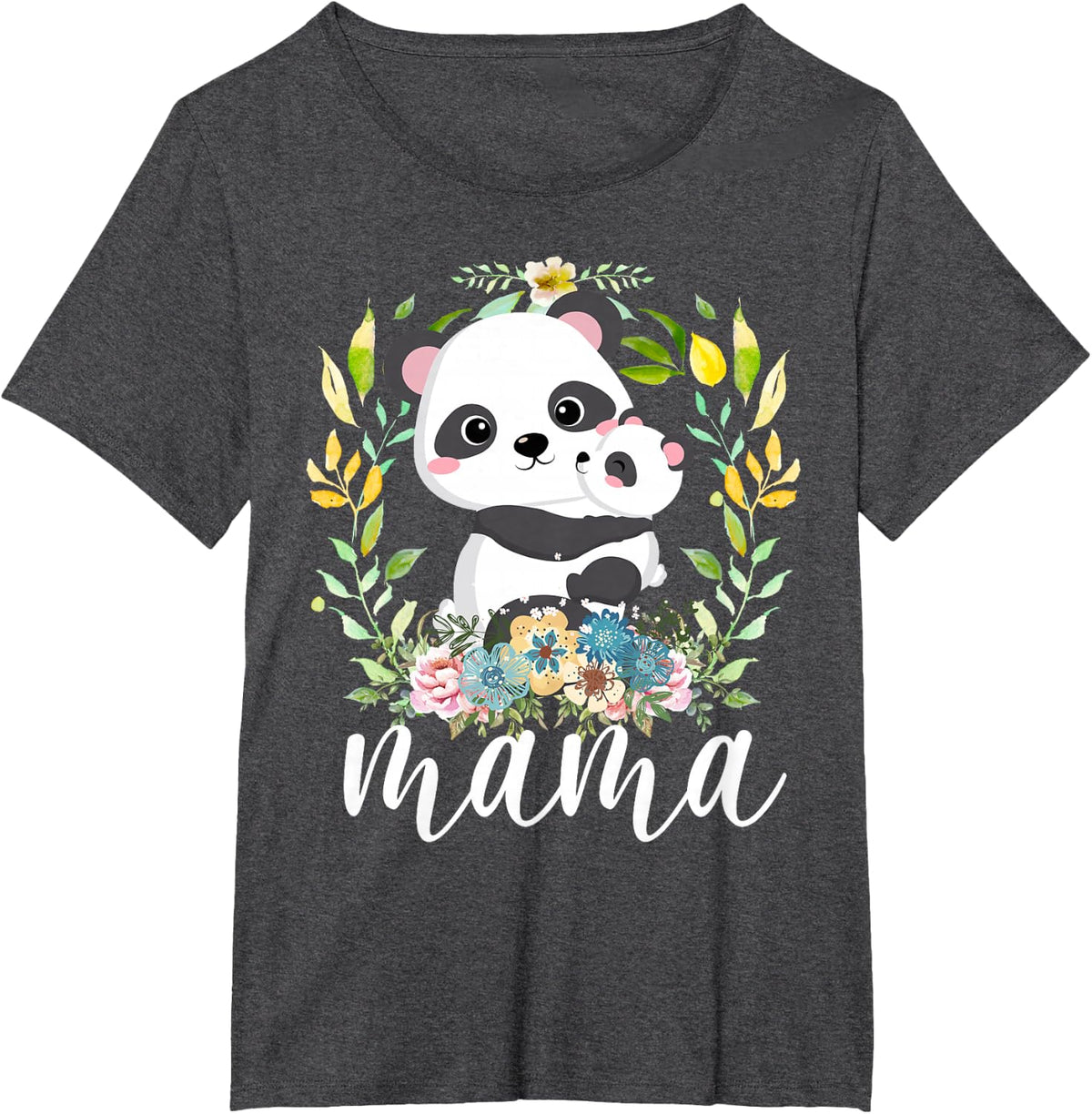 Flowers Mom & Cute Baby Panda - Animal Mama Mother's Day T-Shirt - Dark Heather Grey