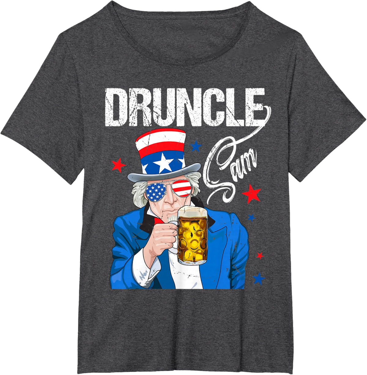 Funny Druncle Sam Uncle Sam Drinking Beer Indepedence Day T-Shirt - Dark Heather Grey