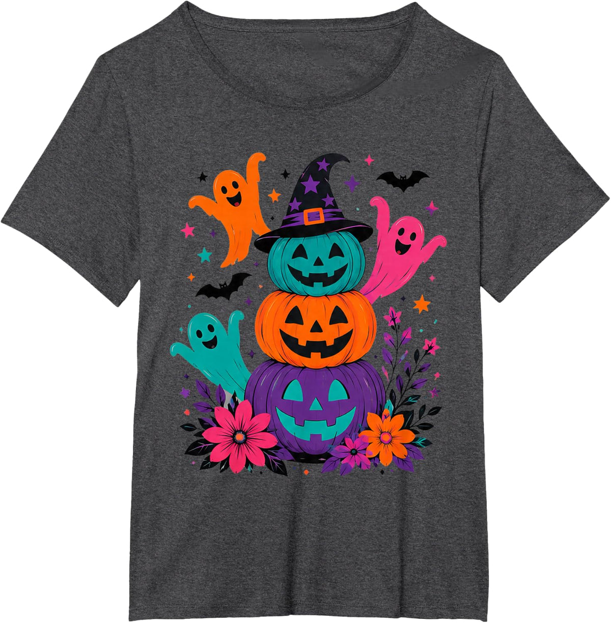Halloween Pumpkin Ghost Coquette Spooky Women Girls T-Shirt - Dark Heather Grey
