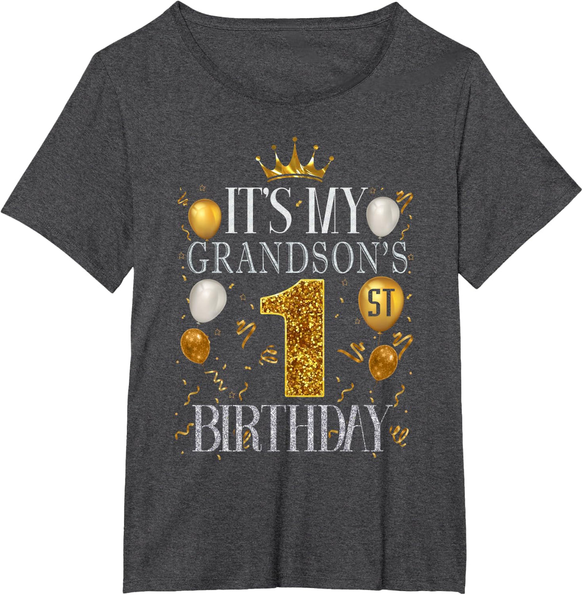 It's My Grandson's 1st Birthday Happy Birthday 1 Years Old T-Shirt - Dark Heather Grey
