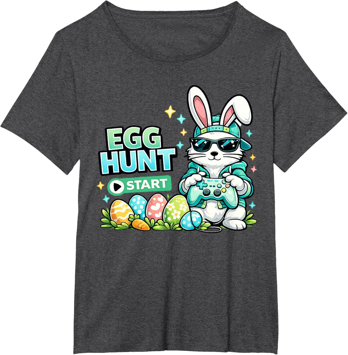 Happy Easter Day Egg Hunt Gamer Video Game Kids Men Boys T-Shirt - Dark Heather Grey