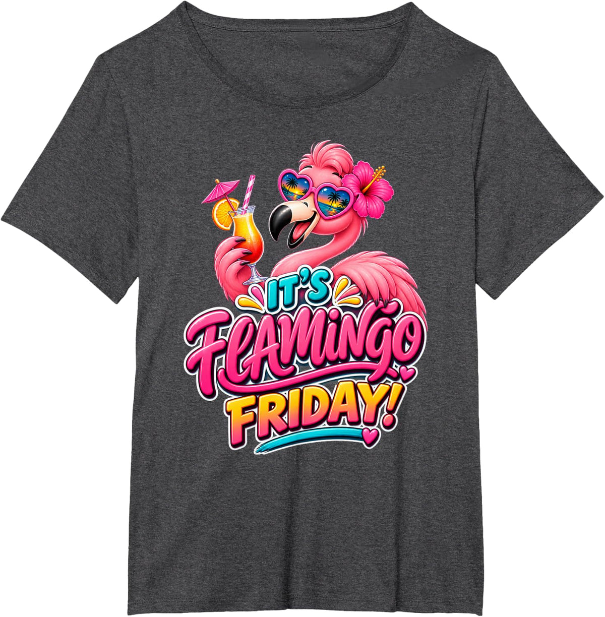 Flamingo Tropical Its Flamingo Beach Vacation Party Humor T-Shirt - Dark Heather Grey