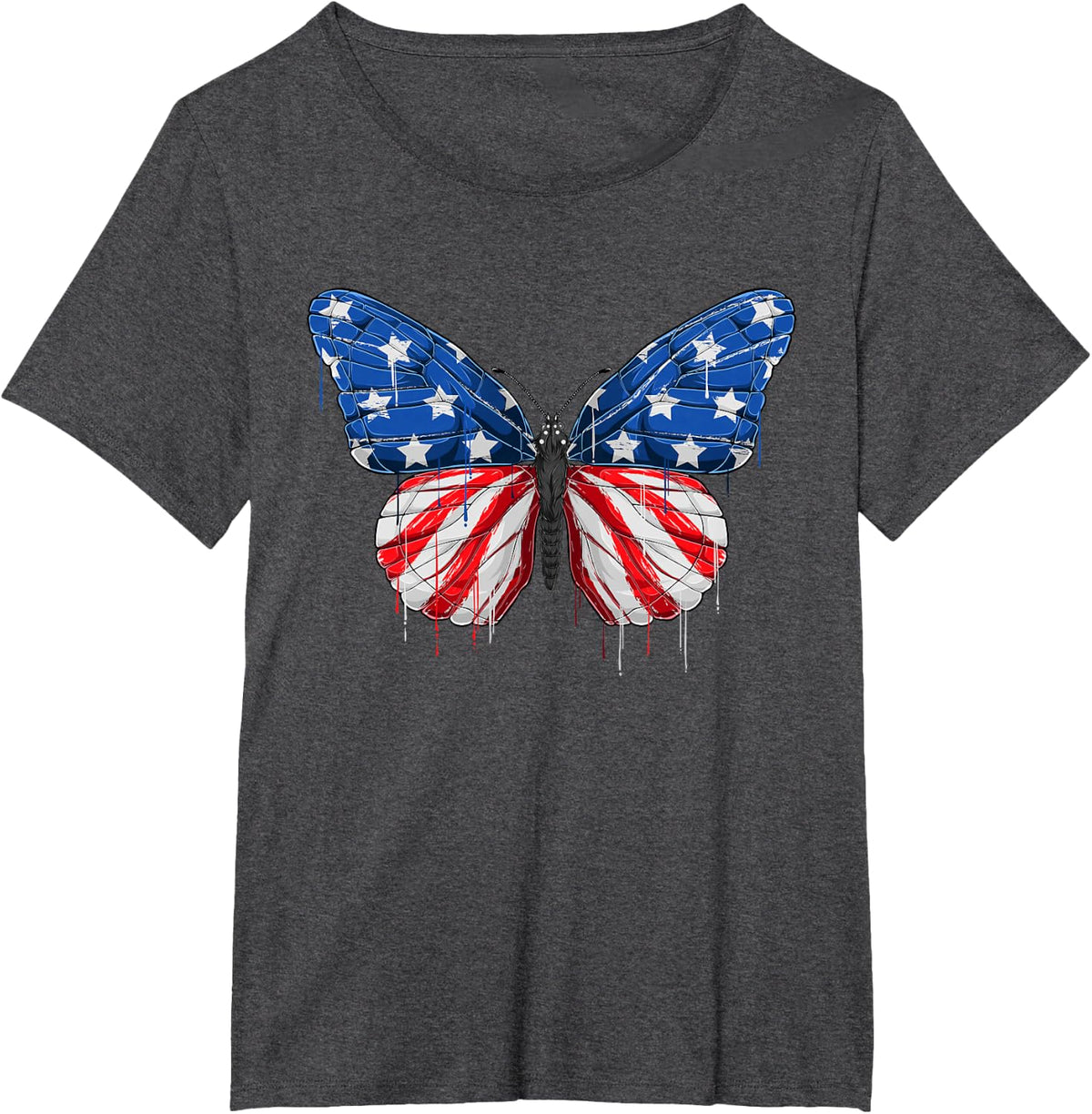 Butterfly USA Flag 4th of July For Women Girl US T-Shirt - Dark Heather Grey