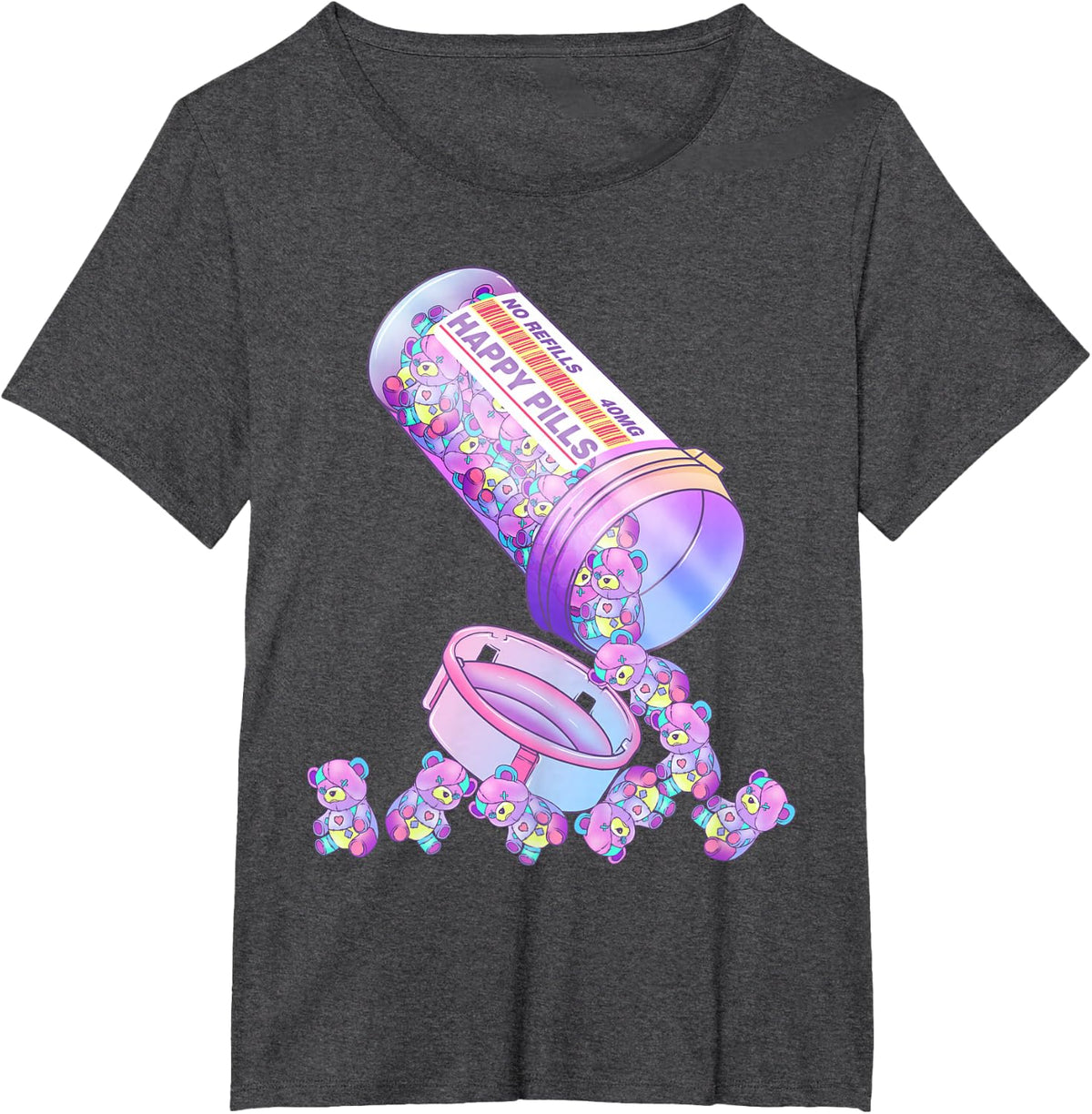 Happy Pills Pastel Goth Kawaii Yami Teddy Bear Otaku Women T-Shirt - Dark Heather Grey