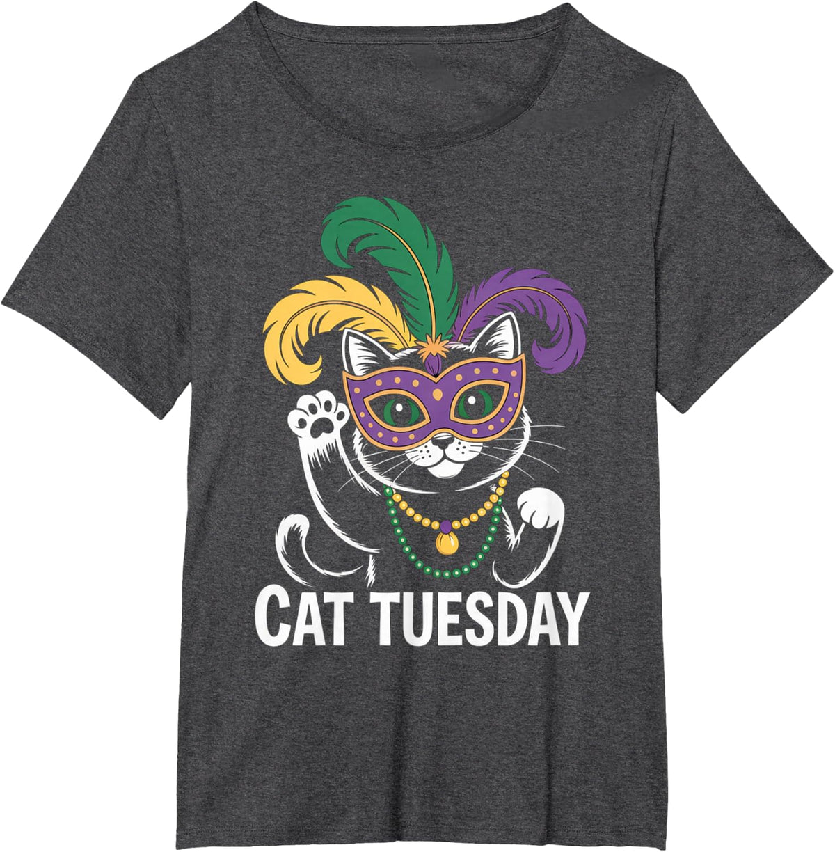 Mardi Gras Cat Tuesday New Orleans Party Cat Lover T-Shirt - Dark Heather Grey