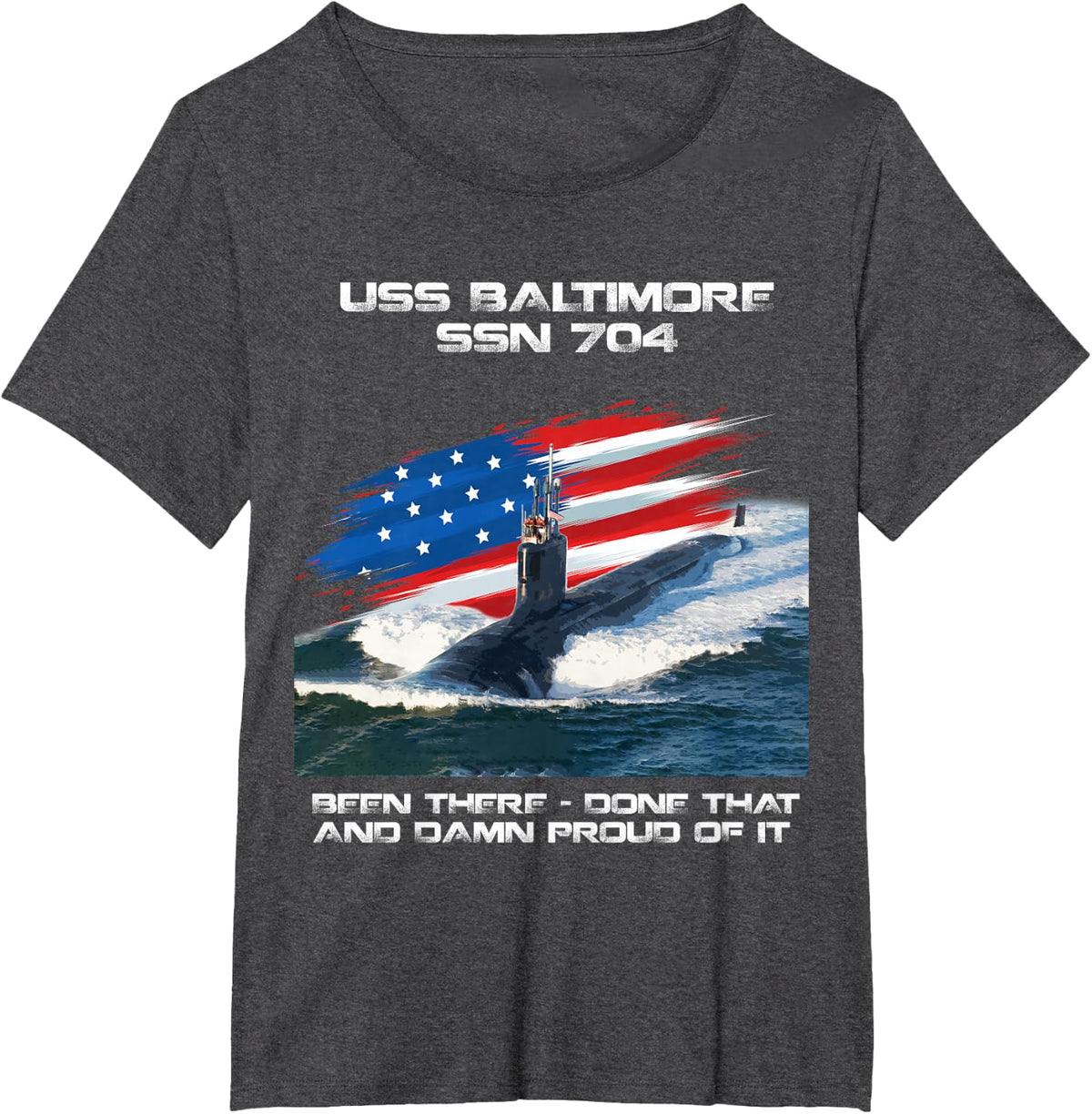 USS Baltimore SSN-704 American Flag Submarine Veteran Xmas T-Shirt for Women Men - Dark Heather Grey