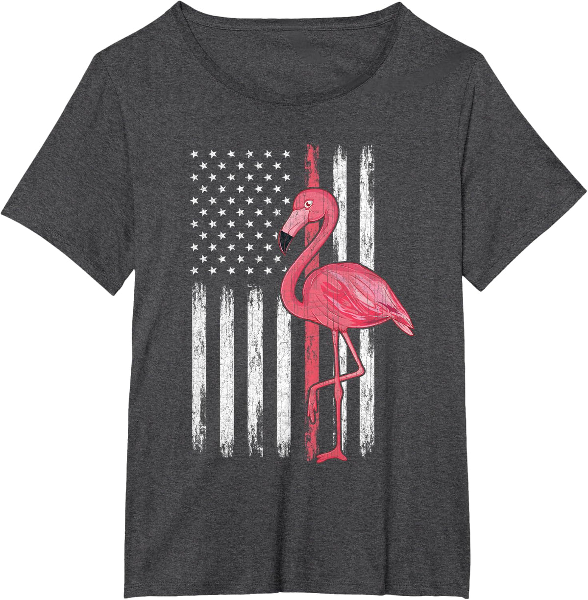 American Flag Pink Flamingo Independence Day 4th Of July T-Shirt - Dark Heather Grey