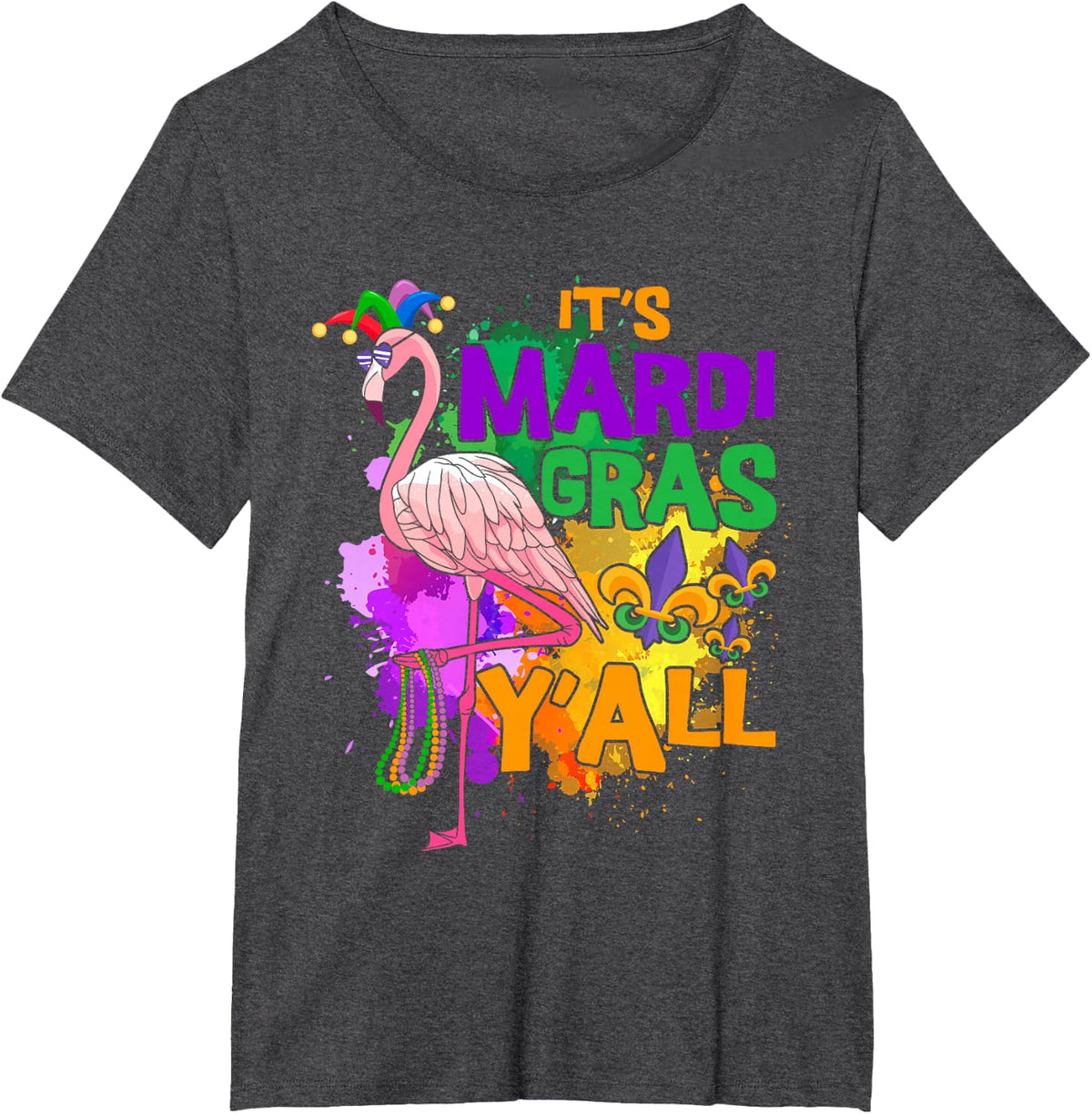 Funny Carnival Party Gift Idea Flamingo Mardi Gras T-Shirt Small - Dark Heather Grey