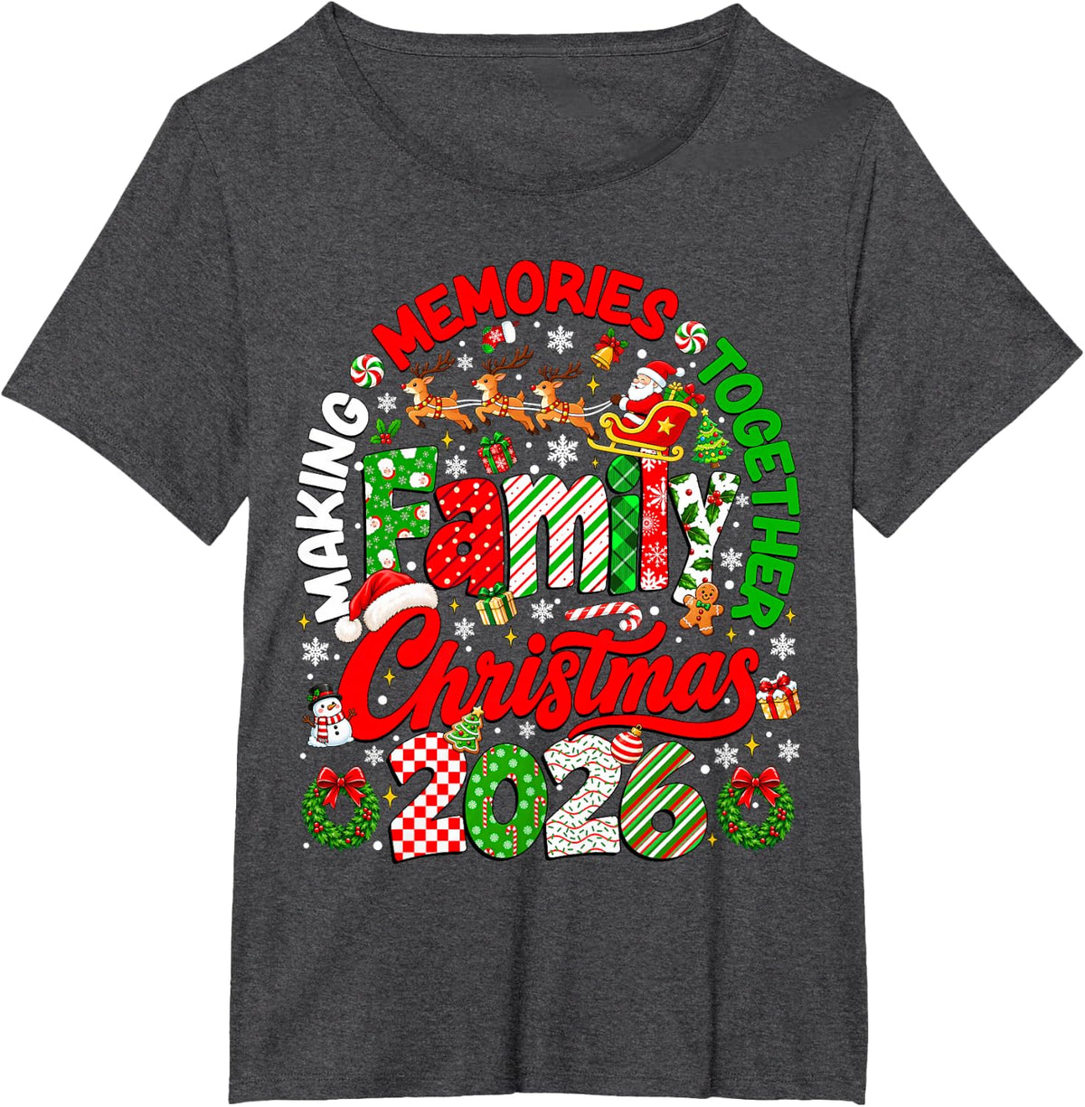 Family Christmas 2026 Christmas Crew Xmas Pajamas Matching T-Shirt - Dark Heather Grey