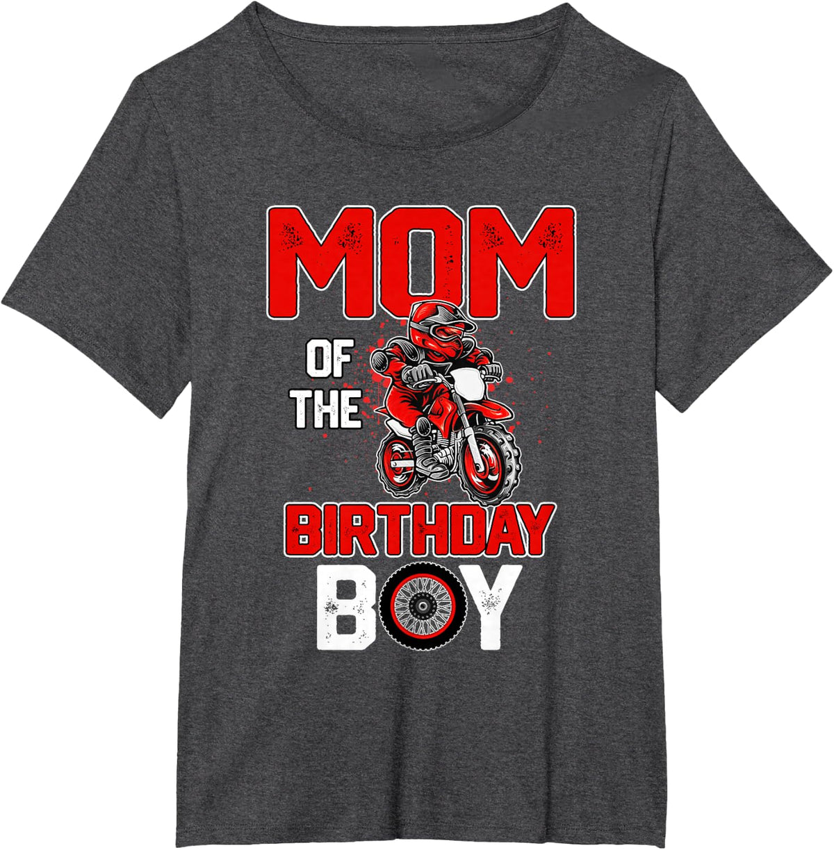 Mom Of The Birthday Boy Shirt - Dirt Bike Bday Party T-Shirt - Dark Heather Grey