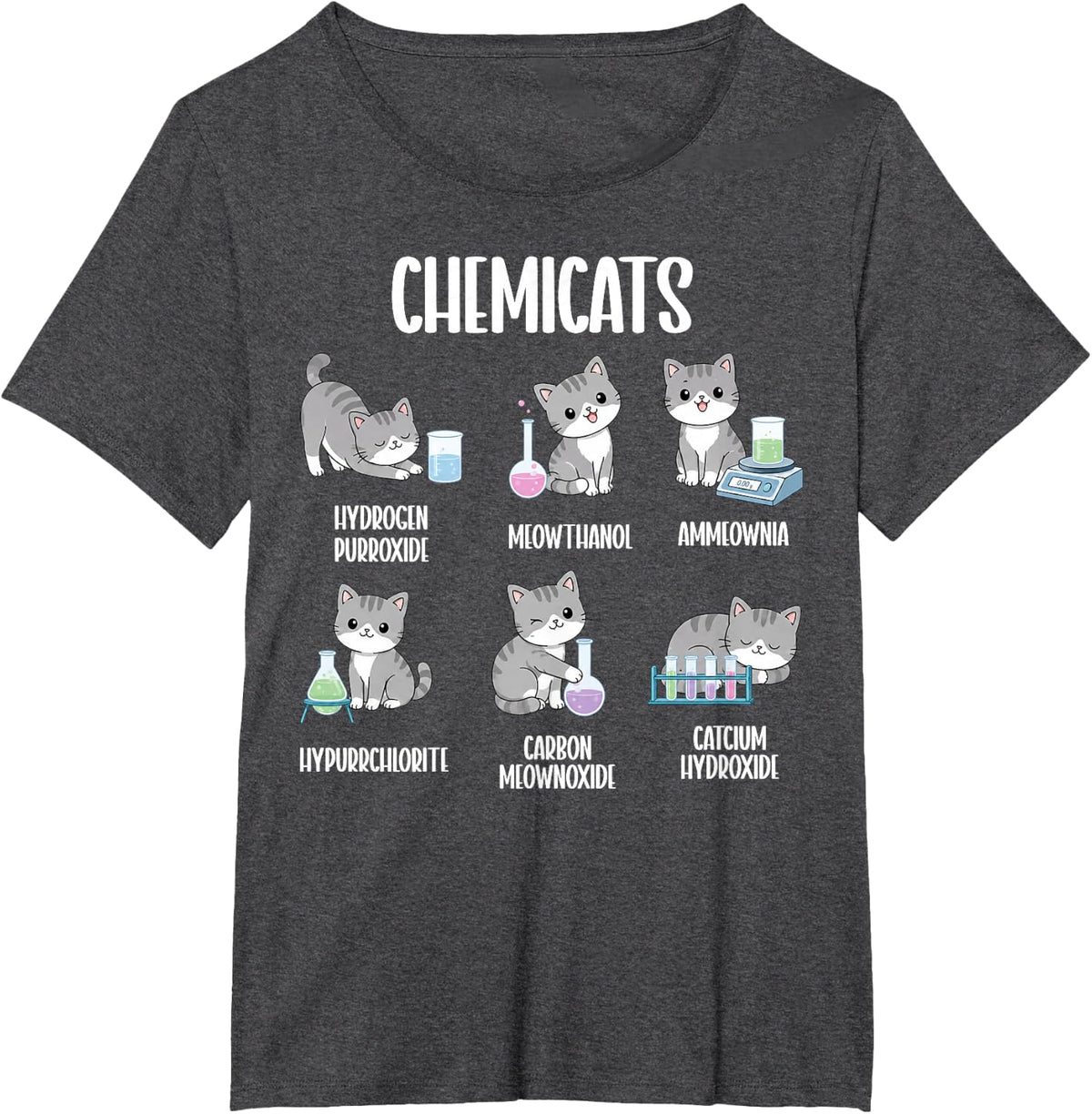 Chemicats Funny Cat Chemistry Science Nerd Physics STEM T-Shirt - Dark Heather Grey