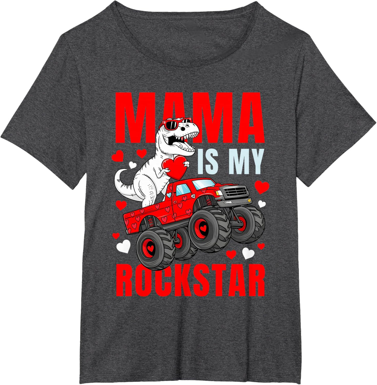 Mama Is My Rockstar Dinosaur Shirt Love Mom Tshirt T-Shirt - Dark Heather Grey