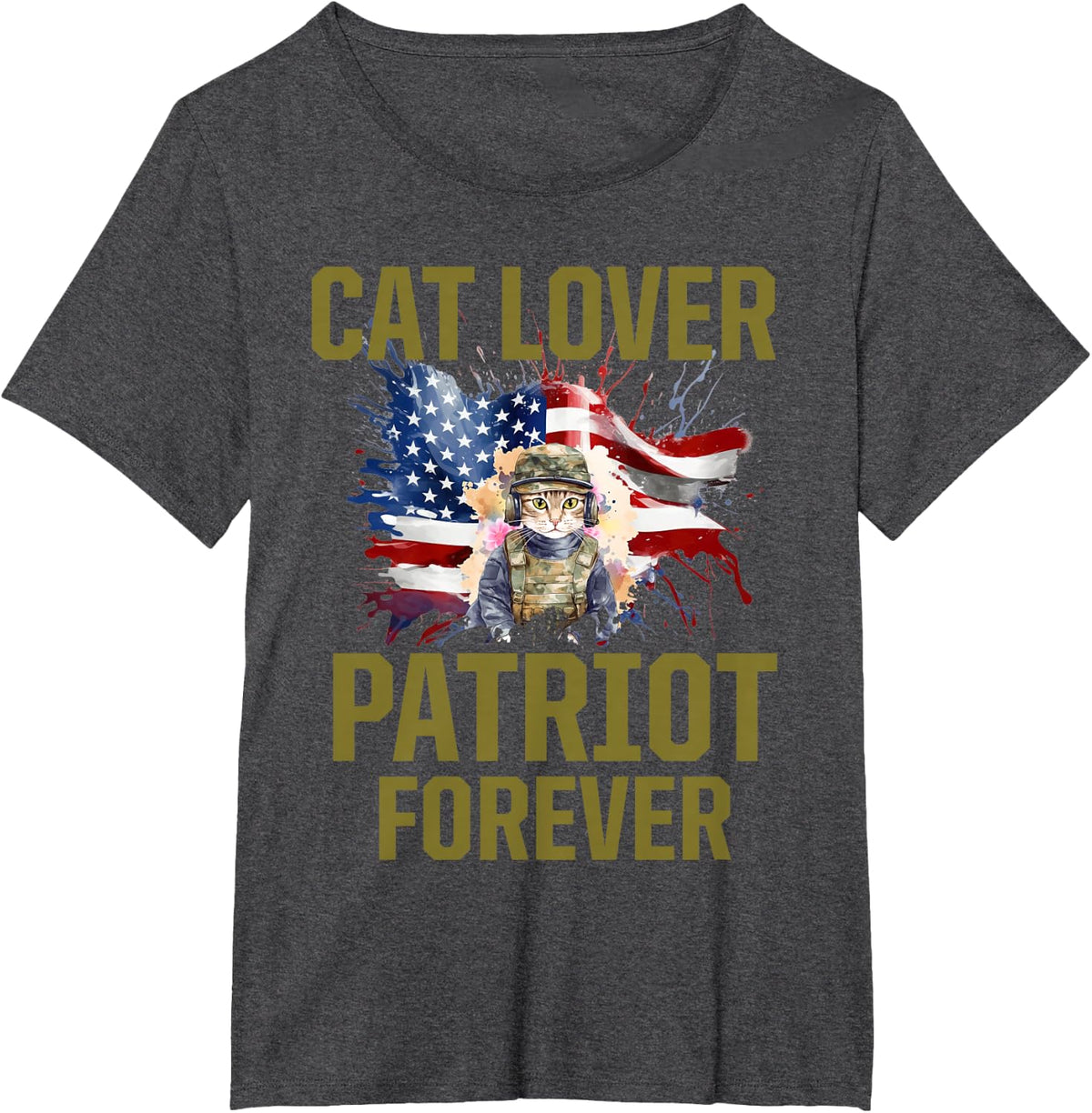 Cat Lady Veteran United States US Female Army Military Flag T-Shirt - Dark Heather Grey