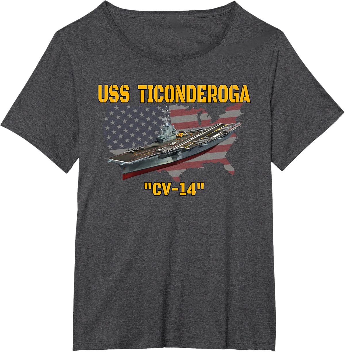 Aircraft Carrier USS Ticonderoga CV-14 Veterans Day Fathers T-Shirt - Dark Heather Grey