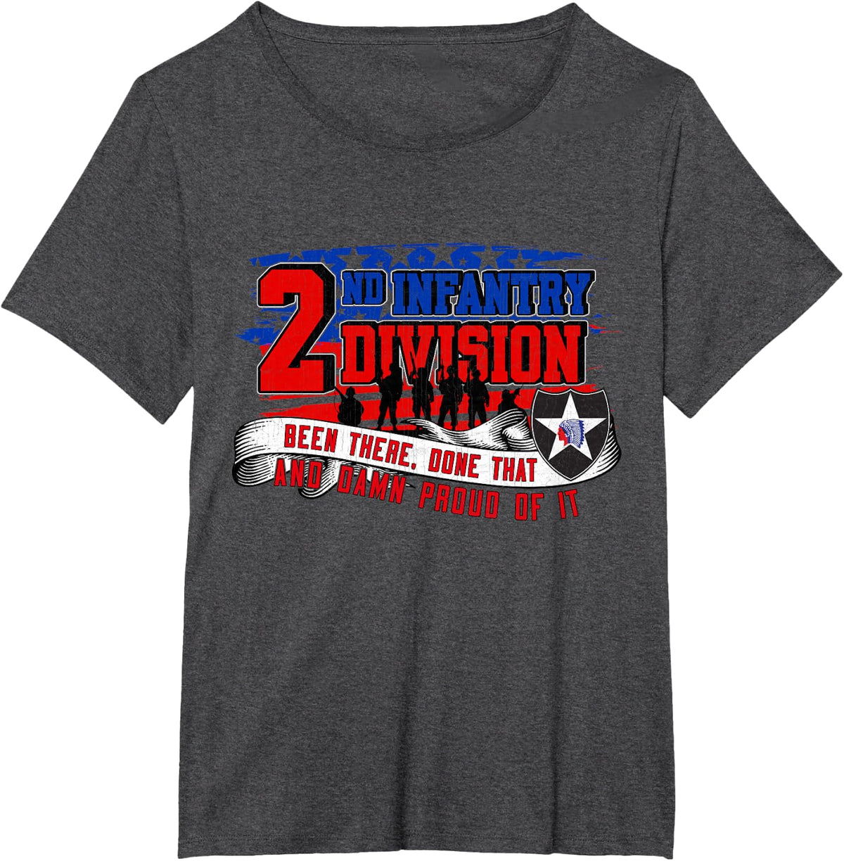 2nd Infantry Division 2nd ID Indianhead Veteran Gifts T-Shirt - Dark Heather Grey