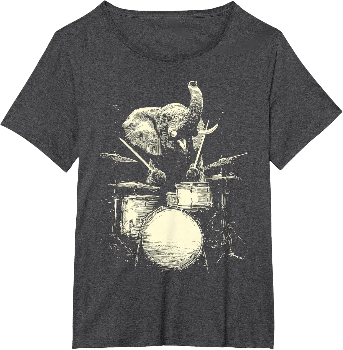 Elephant Playing Drums Funny Music Animal Drummer Graphic T-Shirt - Dark Heather Grey