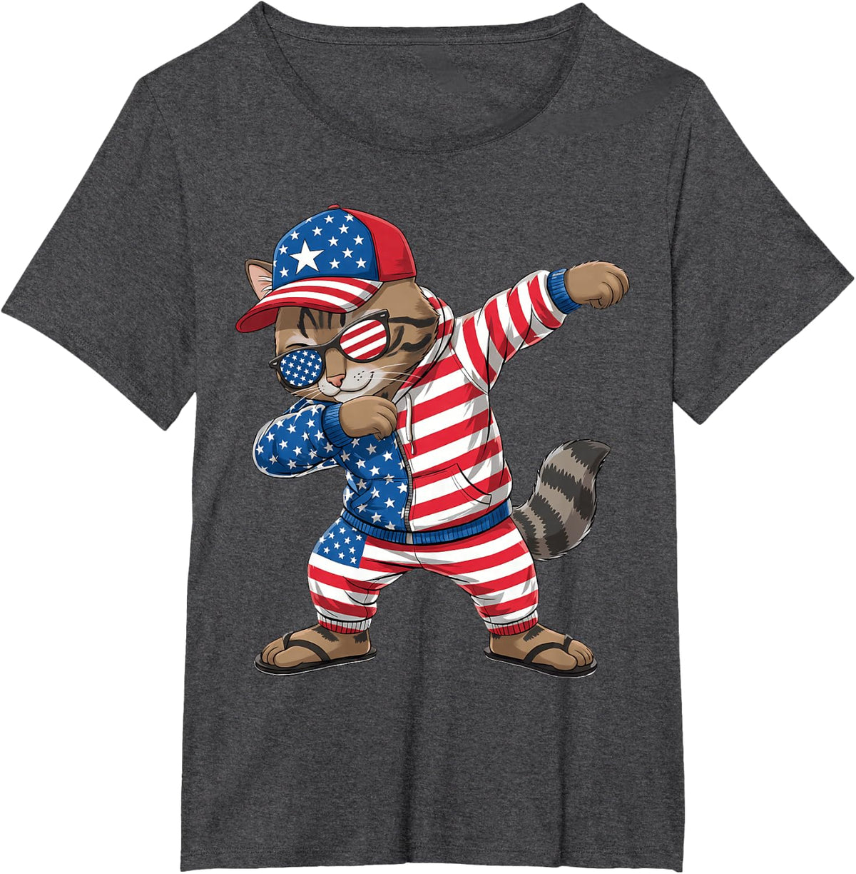 American Flag Red White Blue Patriotic 4th of July Cat T-Shirt - Dark Heather Grey