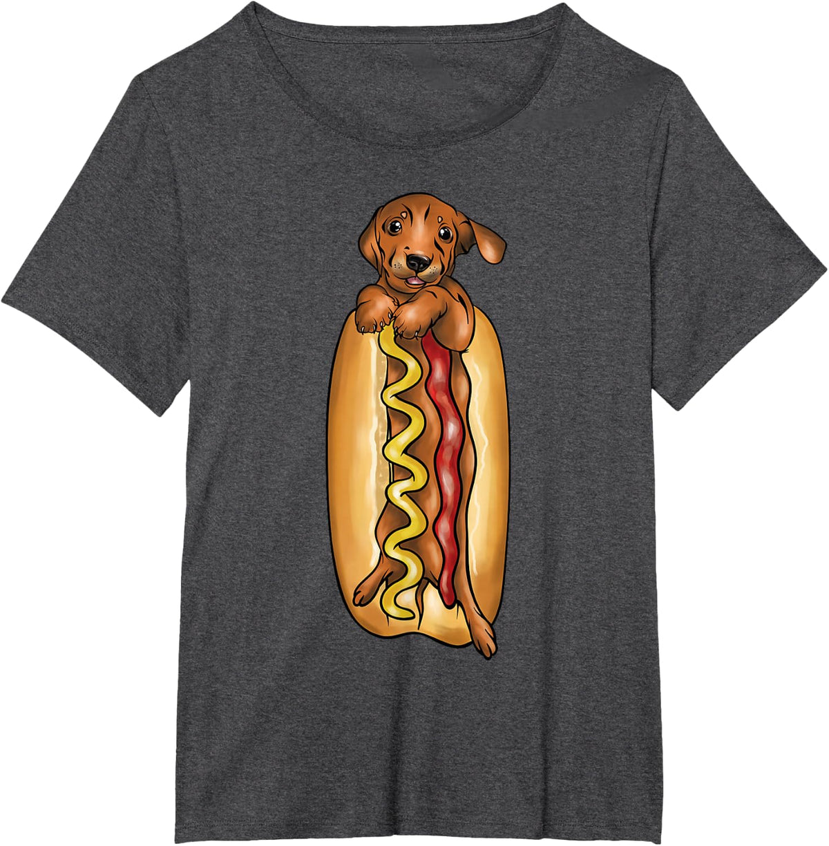 Dachshund Hot Dog Funny Graphic Shirts for Kids T-Shirt - Dark Heather Grey