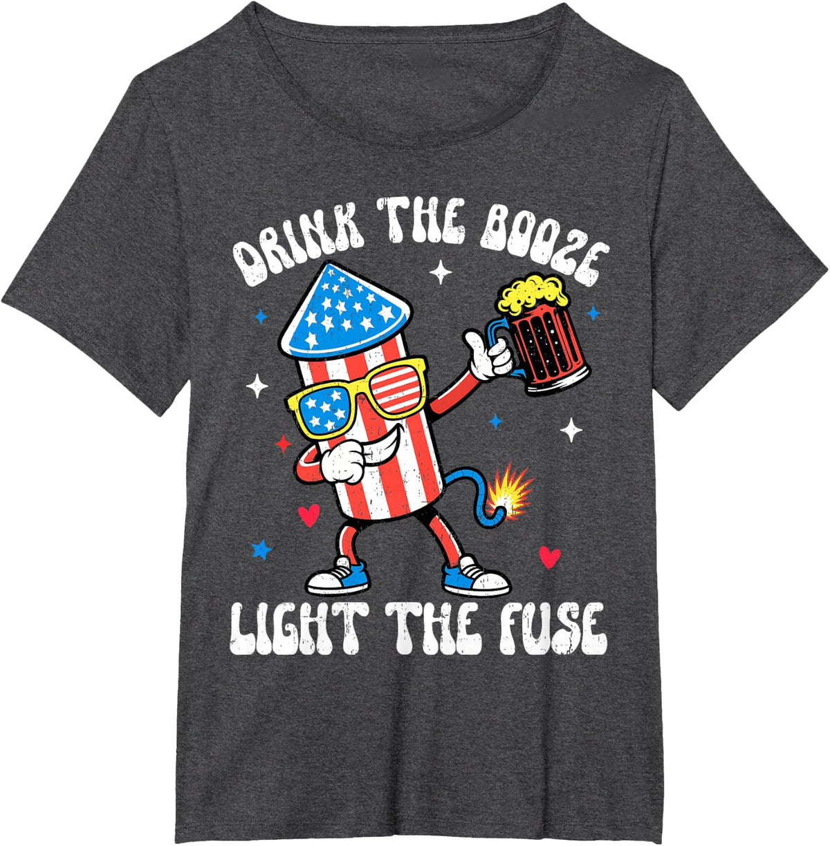 Drink The Booze Fireworks Independence Funny 4th July Beer T-Shirt - Dark Heather Grey