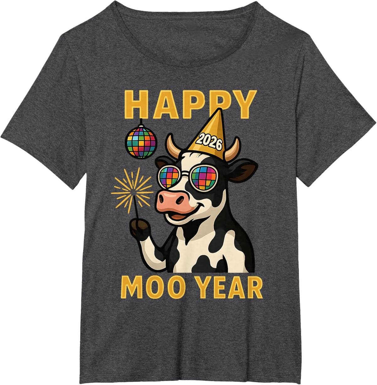 Funny New Years Eve Cow NYE Party Farm Animal Moo Pun Women T-Shirt - Dark Heather Grey