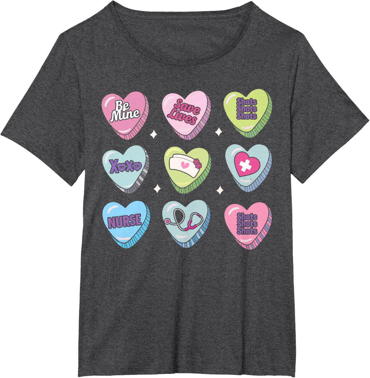 Nurse Conversation Hearts Stethoscope Valentine T-Shirt - Dark Heather Grey