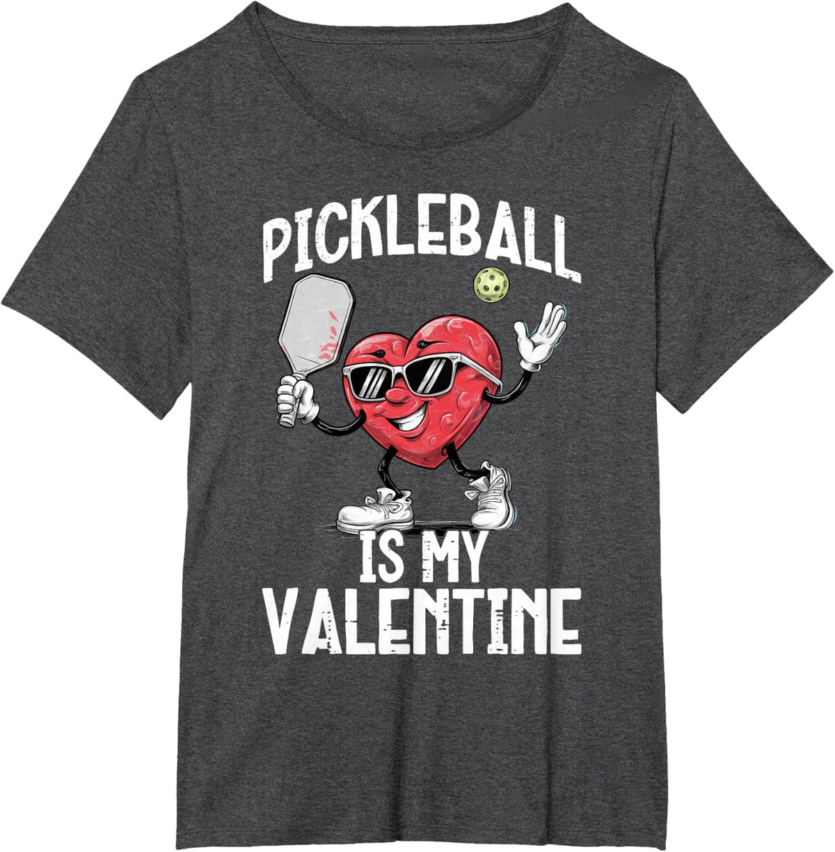 Pickleball Is My Valentine Heart Funny Valentines Day T-Shirt - Dark Heather Grey