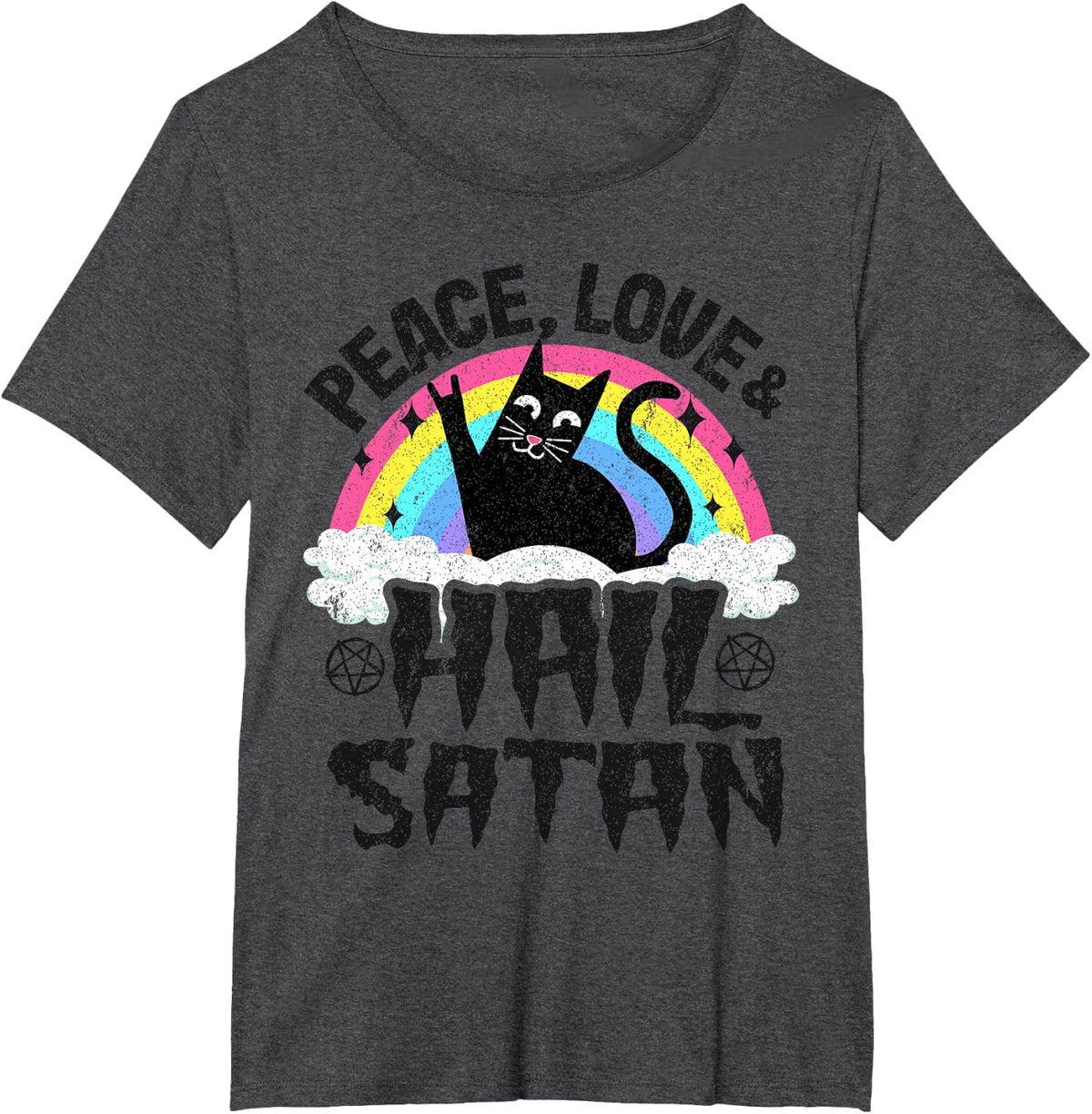 Peace Love & Hail Satan Cat Kids Punk Band Metal Rainbow T-Shirt - Dark Heather Grey